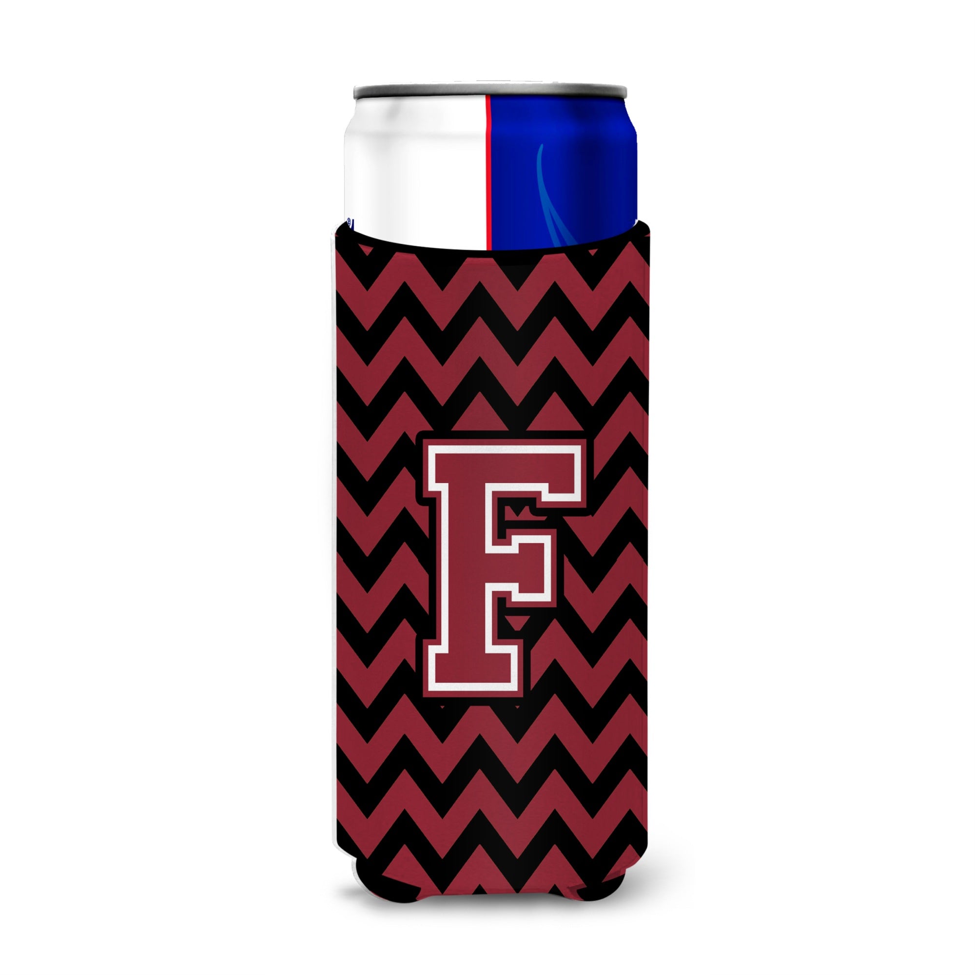 Letter F Chevron Garnet And Black  Ultra Beverage Insulators For Slim Cans Cj1052-Fmuk