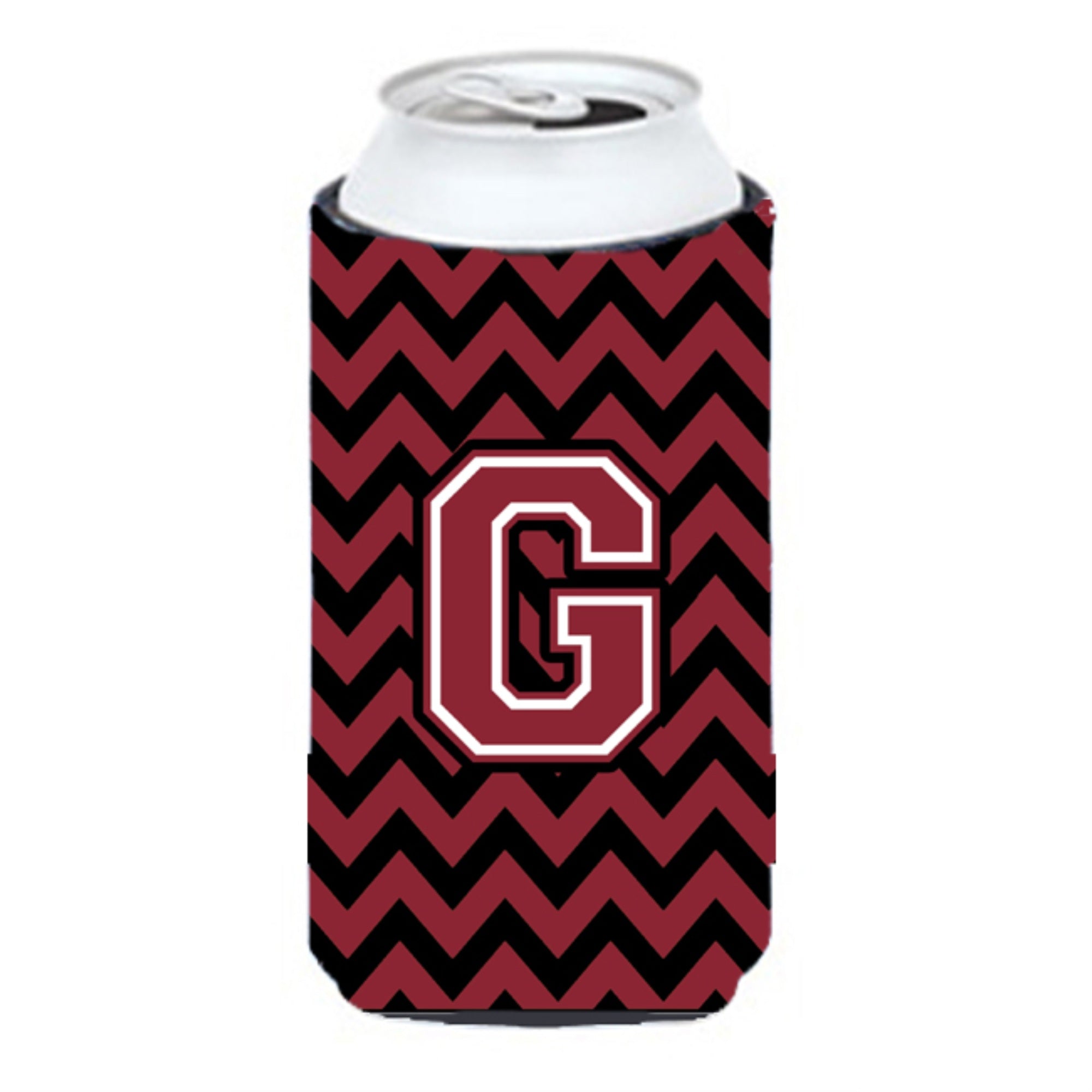 Letter G Chevron Garnet And Black  Tall Boy Beverage Insulator Hugger Cj1052-Gtbc