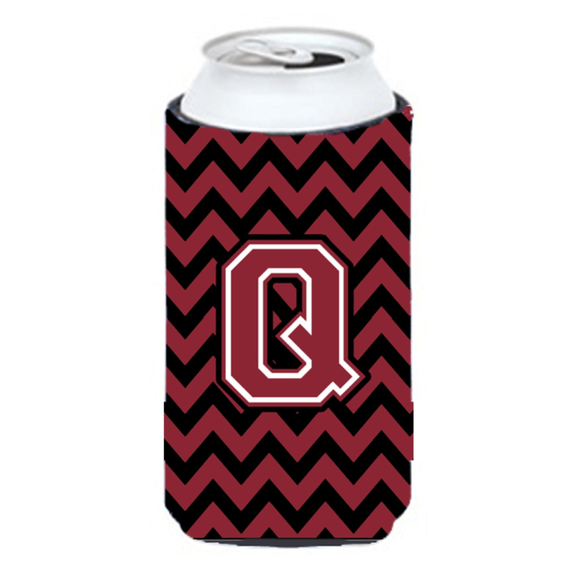 Letter Q Chevron Garnet And Black  Tall Boy Beverage Insulator Hugger Cj1052-Qtbc