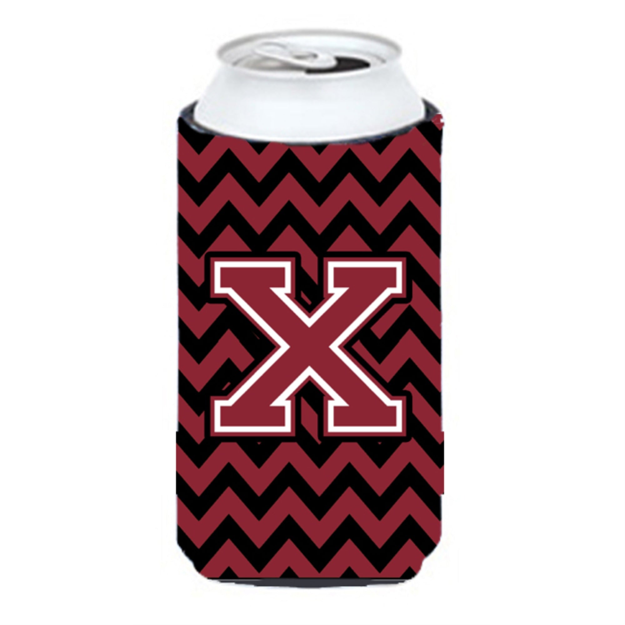 Letter X Chevron Garnet And Black  Tall Boy Beverage Insulator Hugger Cj1052-Xtbc