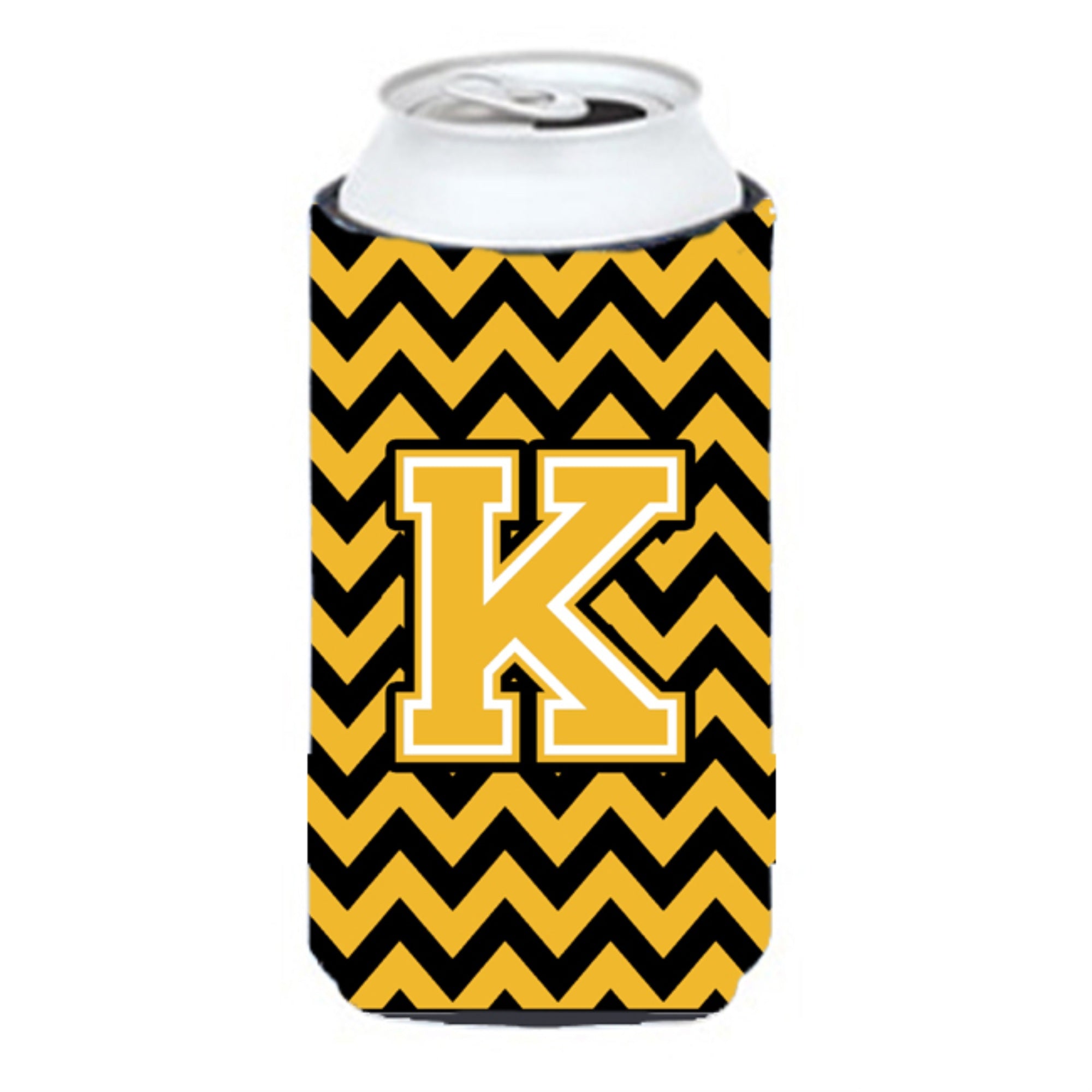 Letter K Chevron Black And Gold Tall Boy Beverage Insulator Hugger Cj1053-Ktbc
