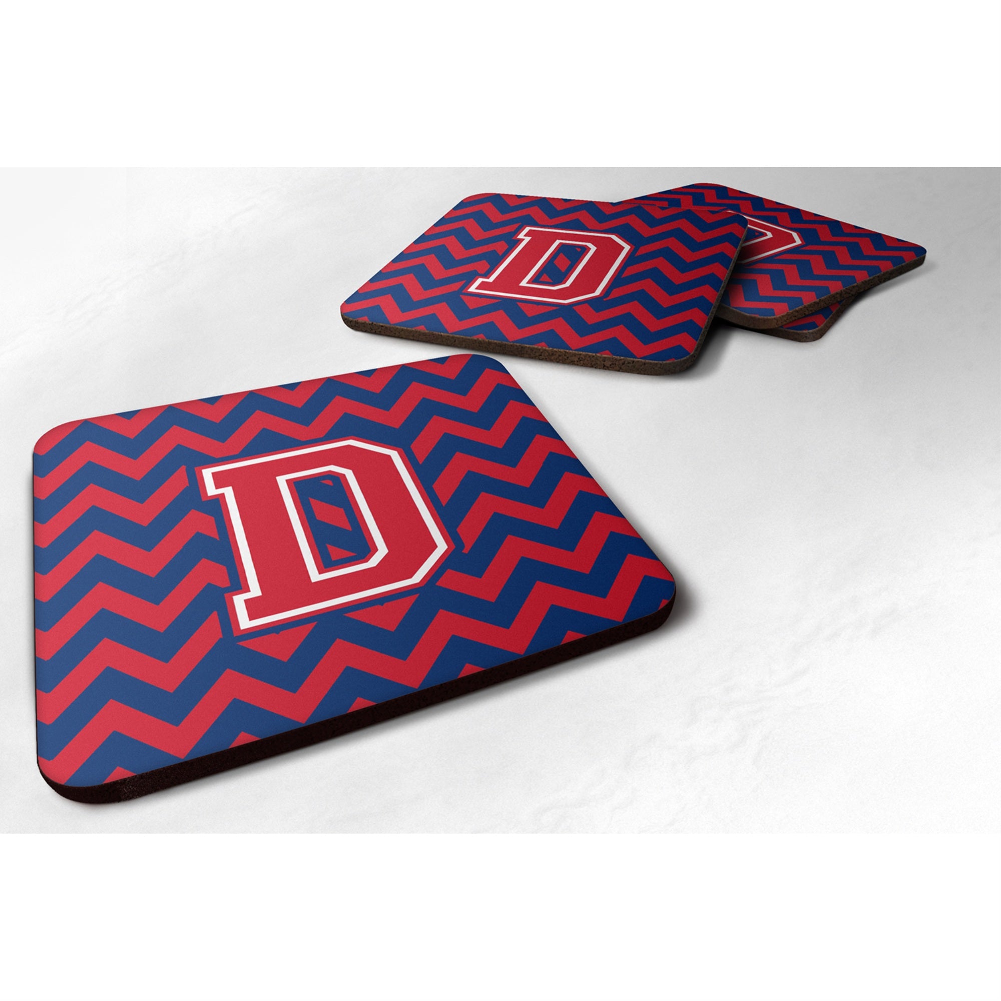 Caroline'S Treasures Cj1054-Dfc Letter D Chevron Yale Blue And Crimson Foam Coaster (Set Of 4), 3.5, Multicolor
