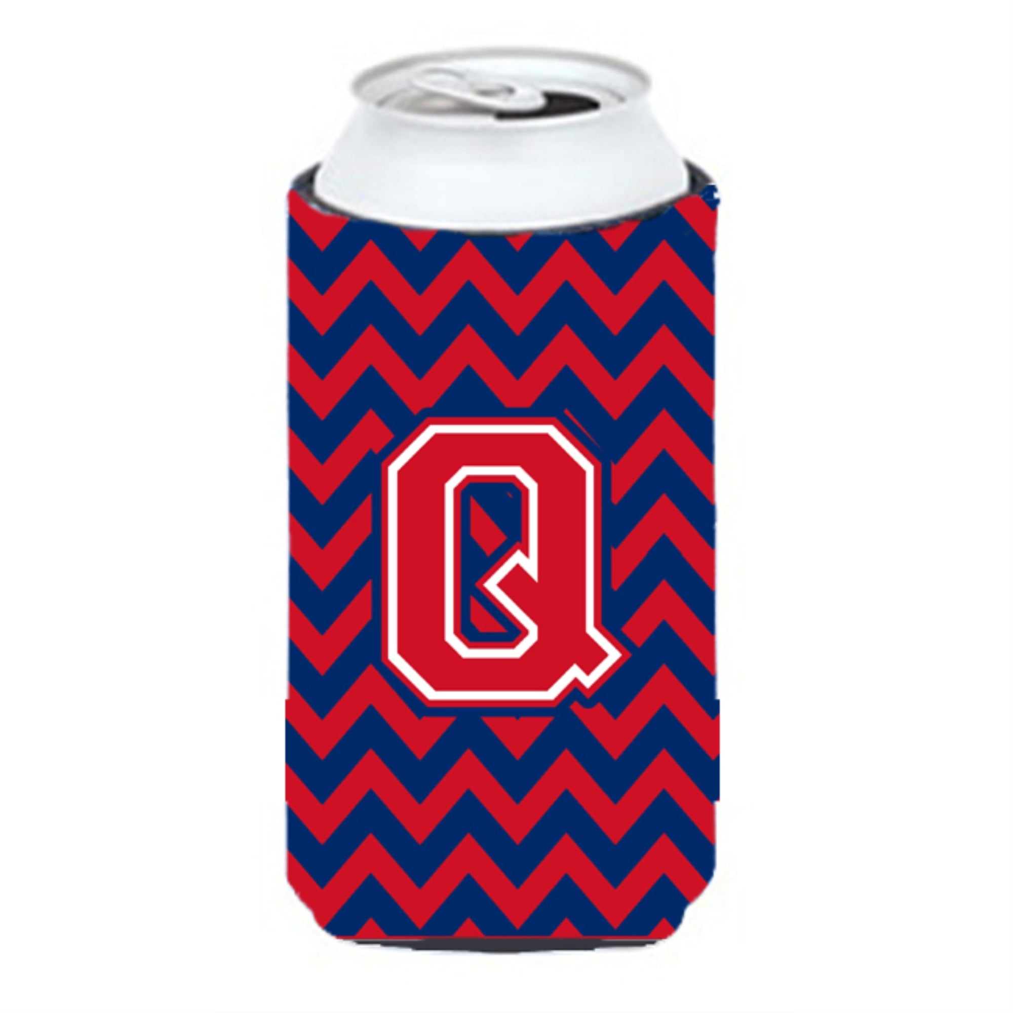 Letter Q Chevron Yale Blue And Crimson Tall Boy Beverage Insulator Hugger Cj1054-Qtbc