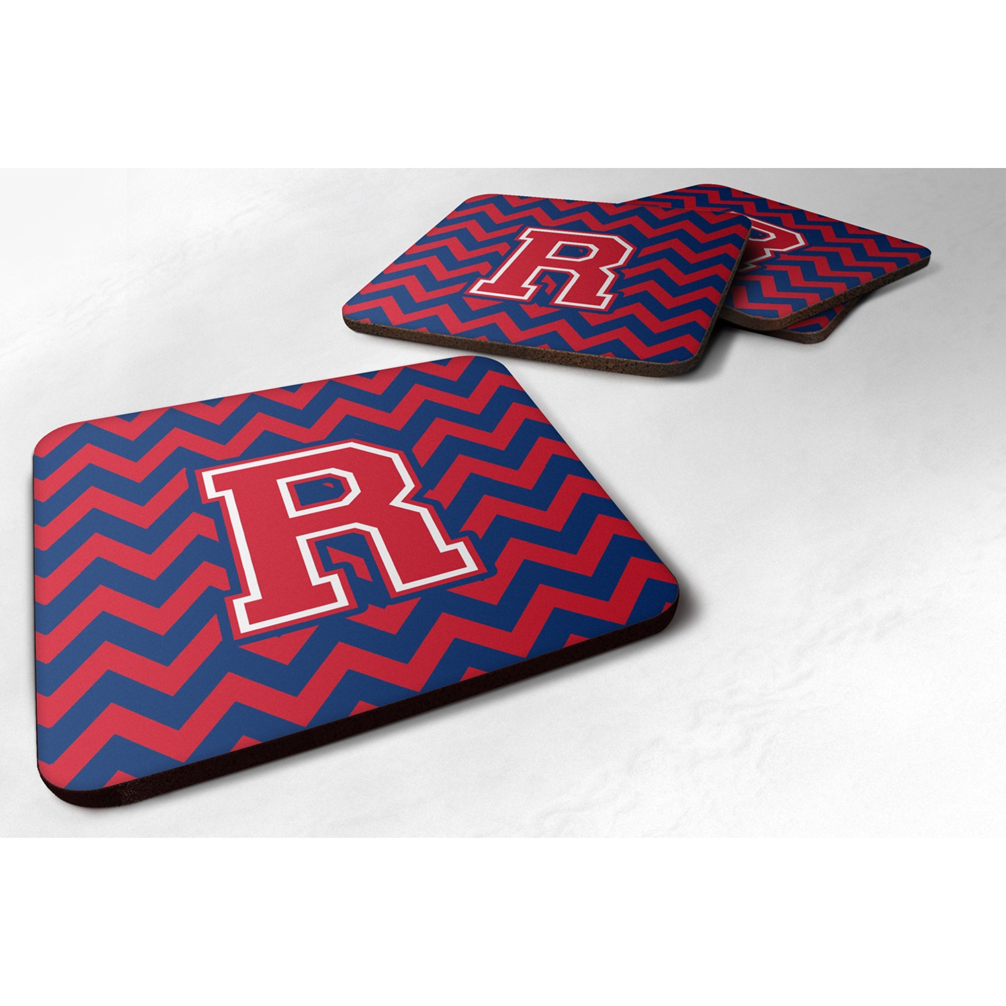 Caroline'S Treasures Cj1054-Rfc Letter R Chevron Yale Blue And Crimson Foam Coaster (Set Of 4), 3.5, Multicolor