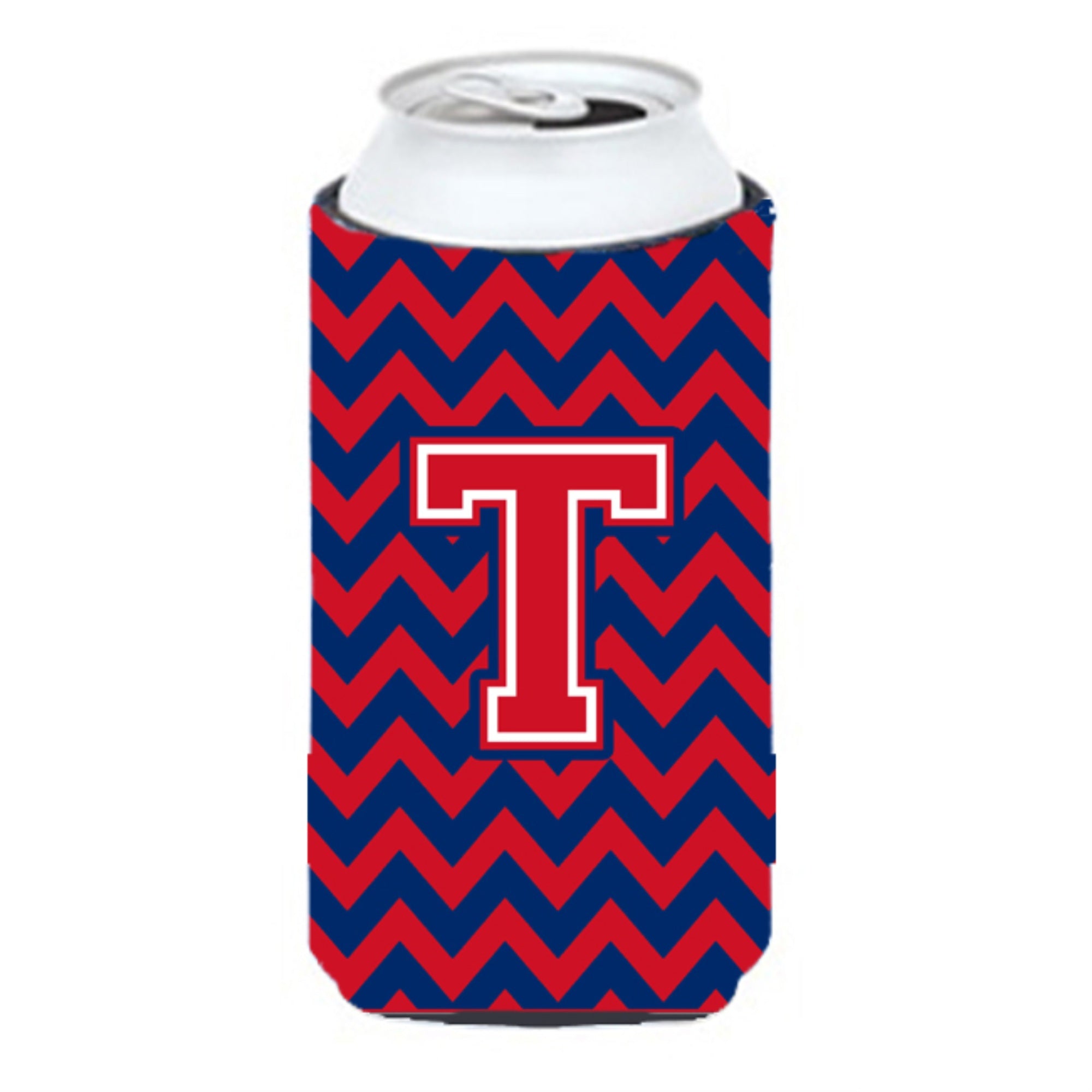 Letter T Chevron Yale Blue And Crimson Tall Boy Beverage Insulator Hugger Cj1054-Ttbc