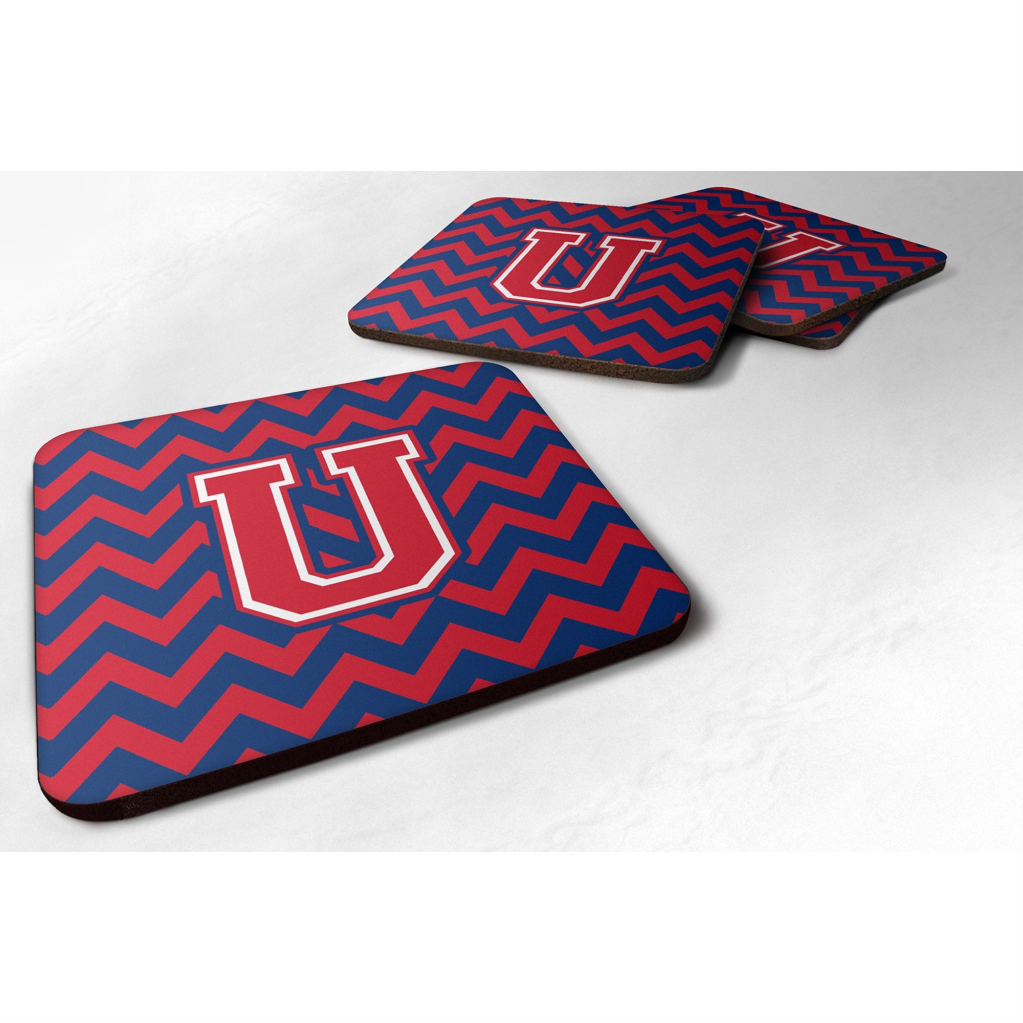 Caroline'S Treasures Cj1054-Ufc Letter U Chevron Yale Blue And Crimson Foam Coaster (Set Of 4), 3.5, Multicolor