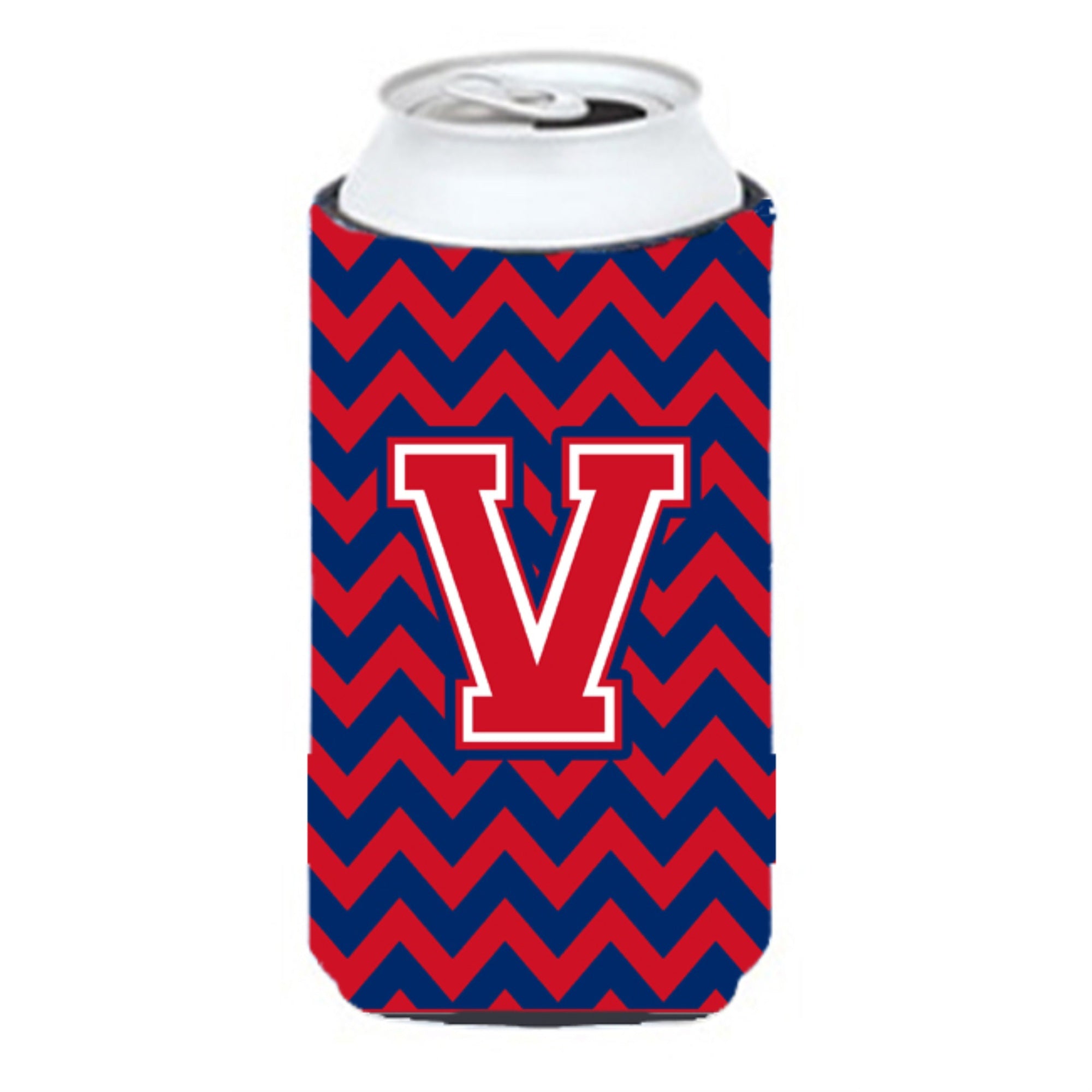 Letter V Chevron  Yale Blue And Crimson Tall Boy Beverage Insulator Hugger Cj1054-Vtbc