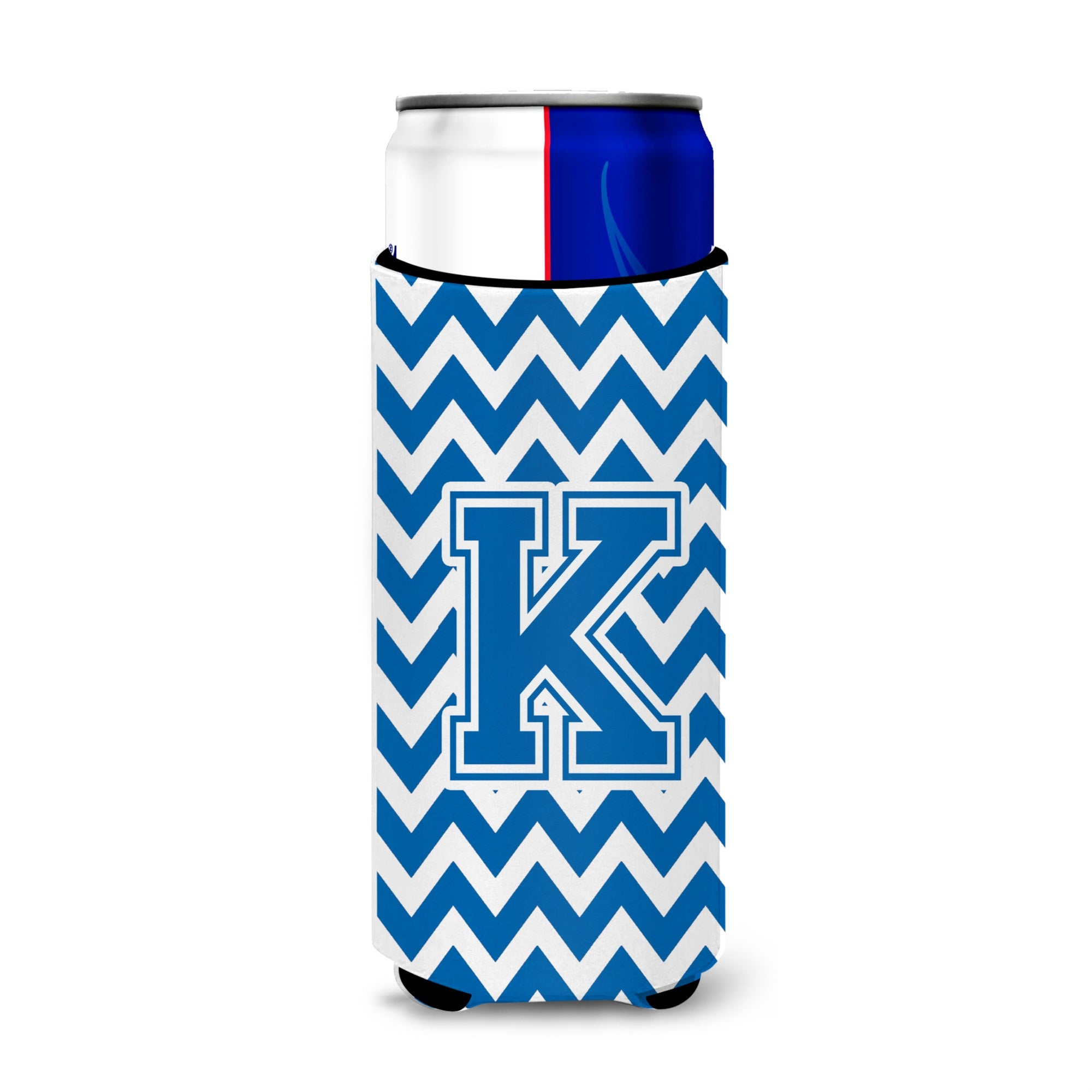 Letter K Chevron Blue And White Ultra Beverage Insulators For Slim Cans Cj1056-Kmuk