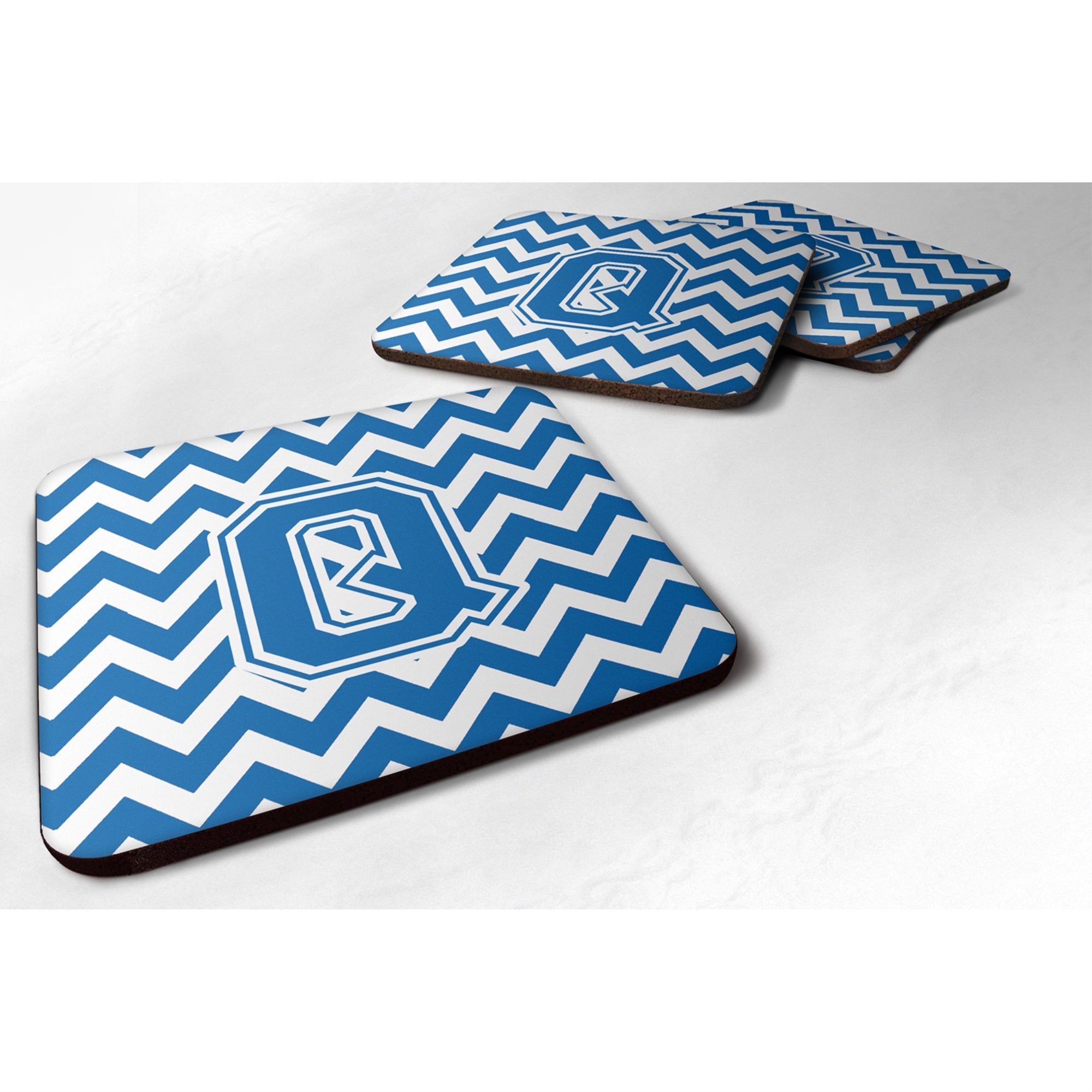 Caroline'S Treasures Cj1056-Qfc Letter Q Chevron Blue And White Foam Coaster (Set Of 4), 3.5, Multicolor