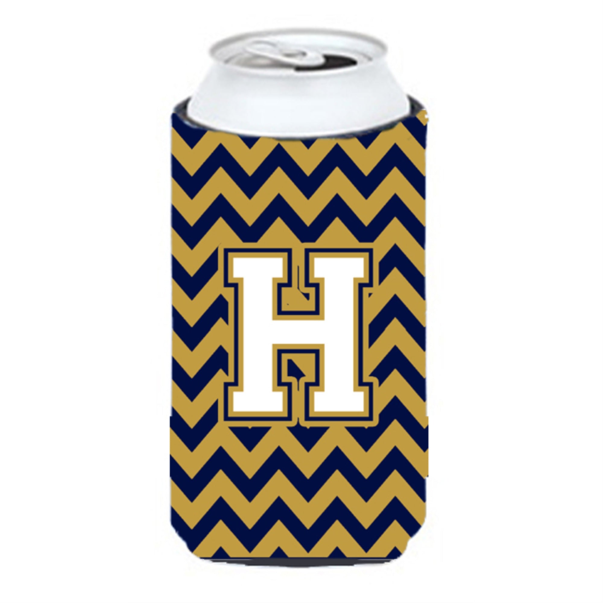 Letter H Chevron Navy Blue And Gold Tall Boy Beverage Insulator Hugger Cj1057-Htbc