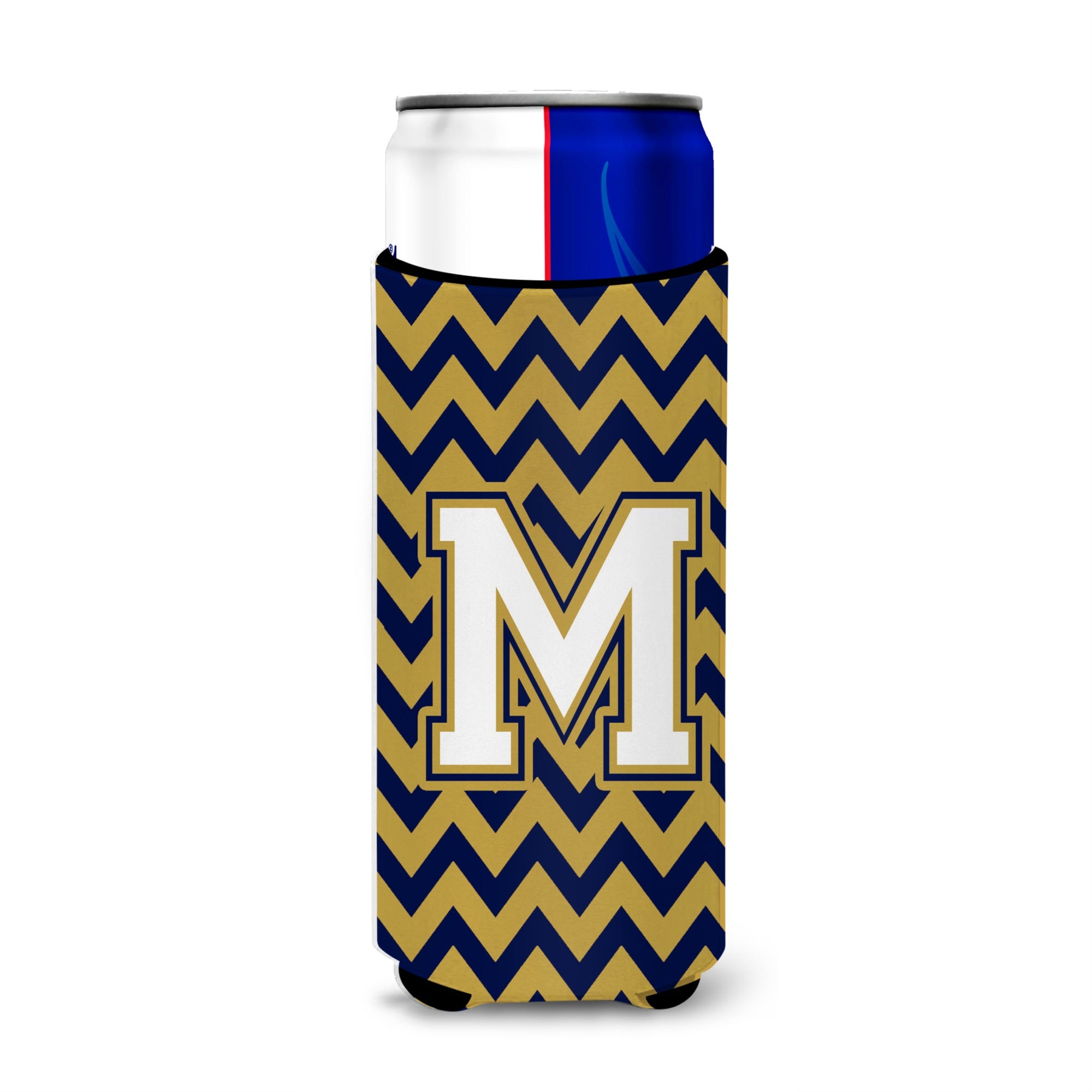 Letter M Chevron Navy Blue And Gold Ultra Beverage Insulators For Slim Cans Cj1057-Mmuk