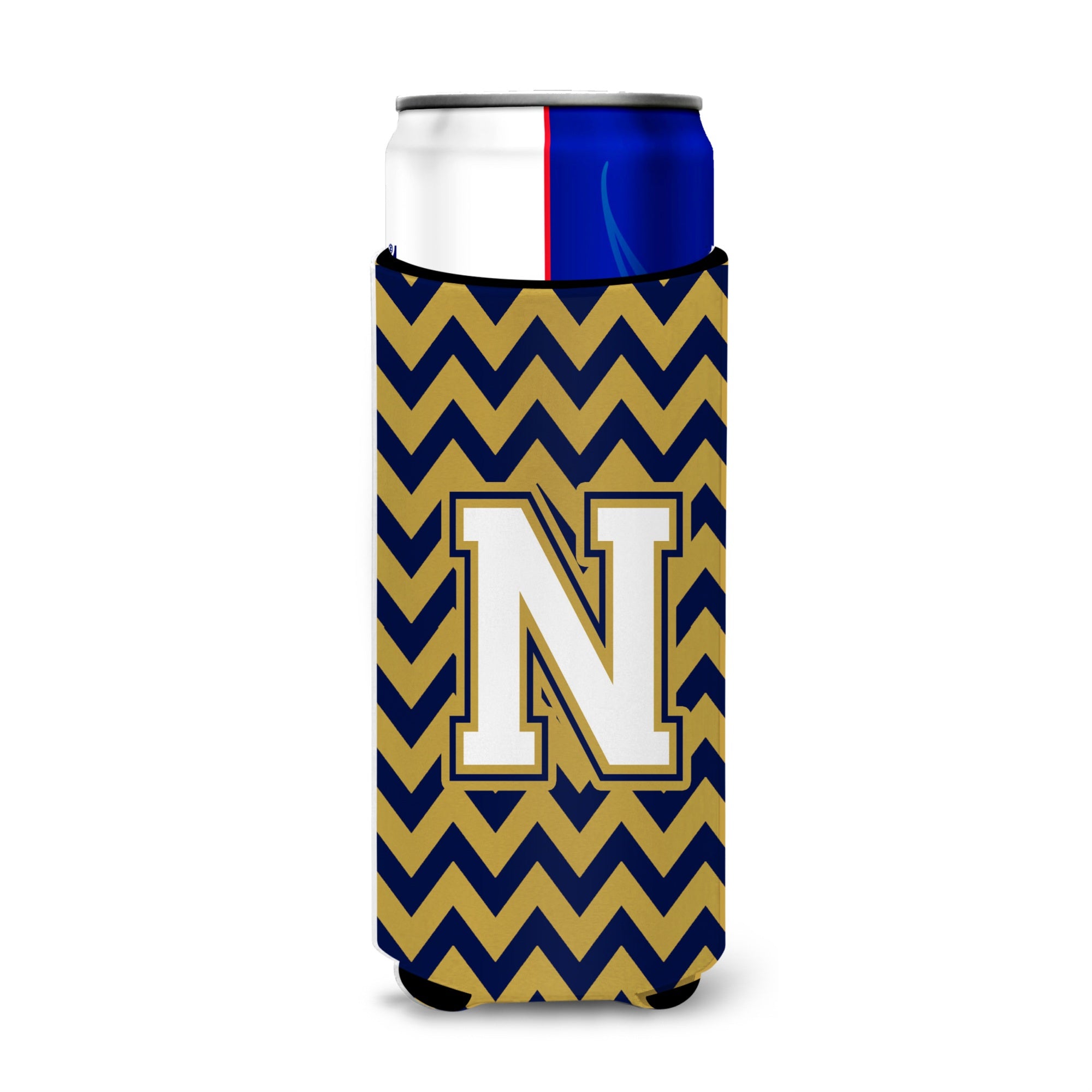 Letter N Chevron Navy Blue And Gold Ultra Beverage Insulators For Slim Cans Cj1057-Nmuk