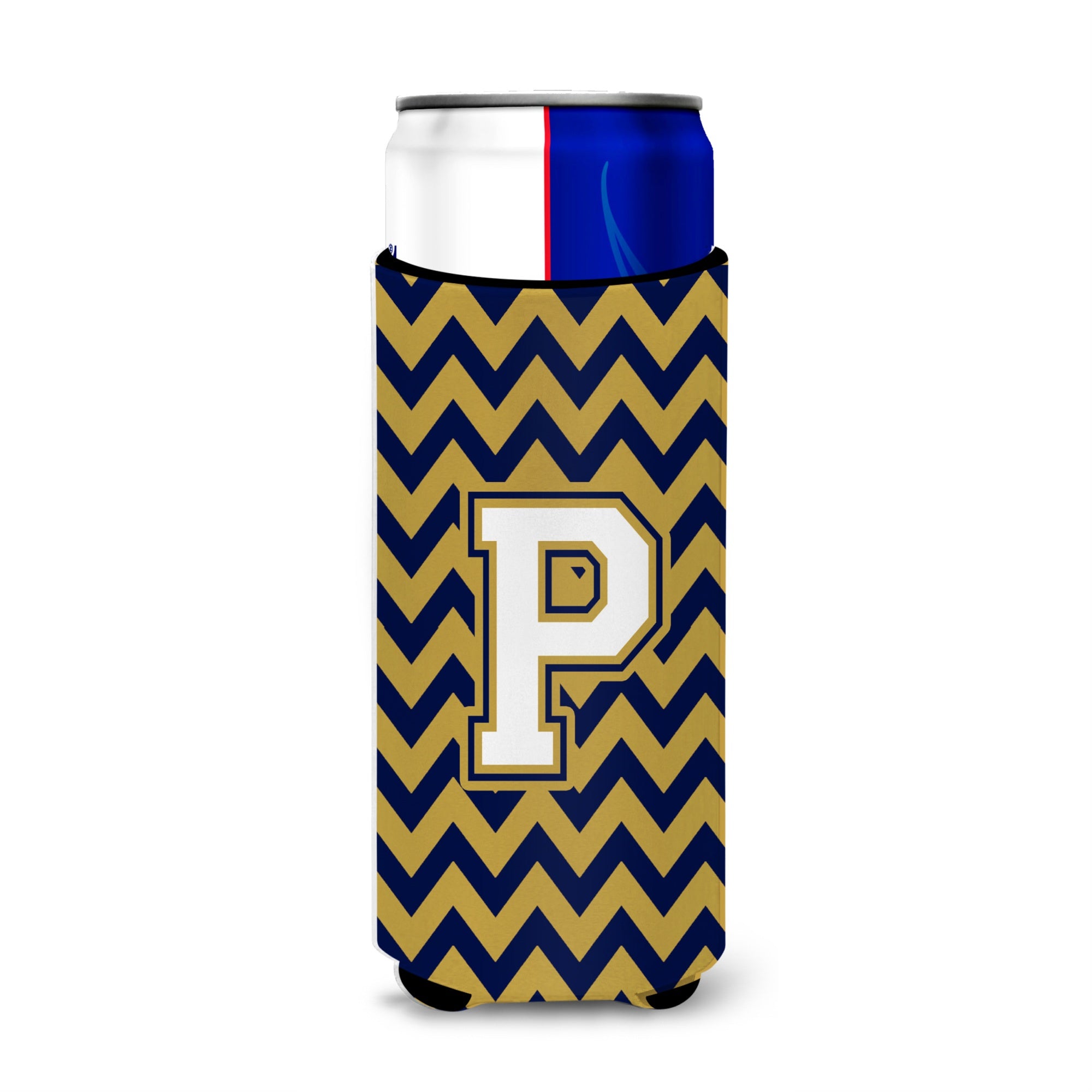 Letter P Chevron Navy Blue And Gold Ultra Beverage Insulators For Slim Cans Cj1057-Pmuk