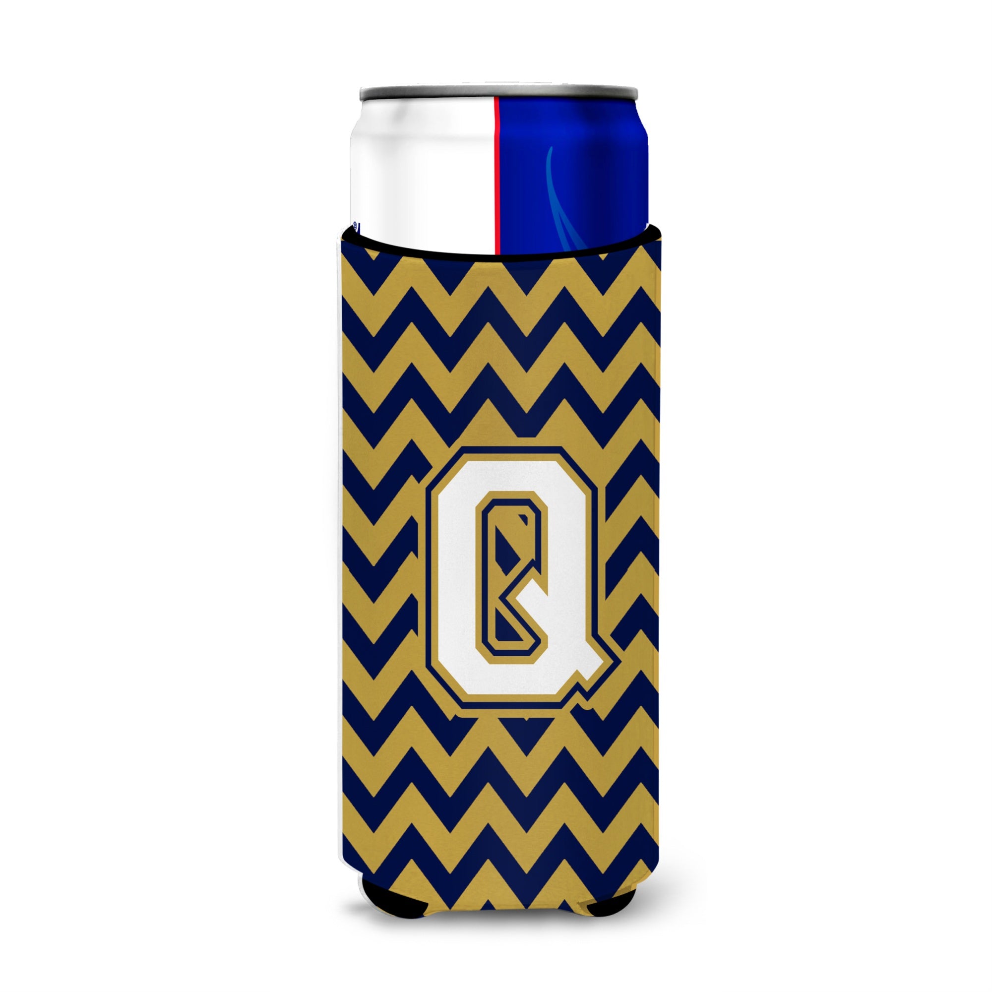 Letter Q Chevron Navy Blue And Gold Ultra Beverage Insulators For Slim Cans Cj1057-Qmuk