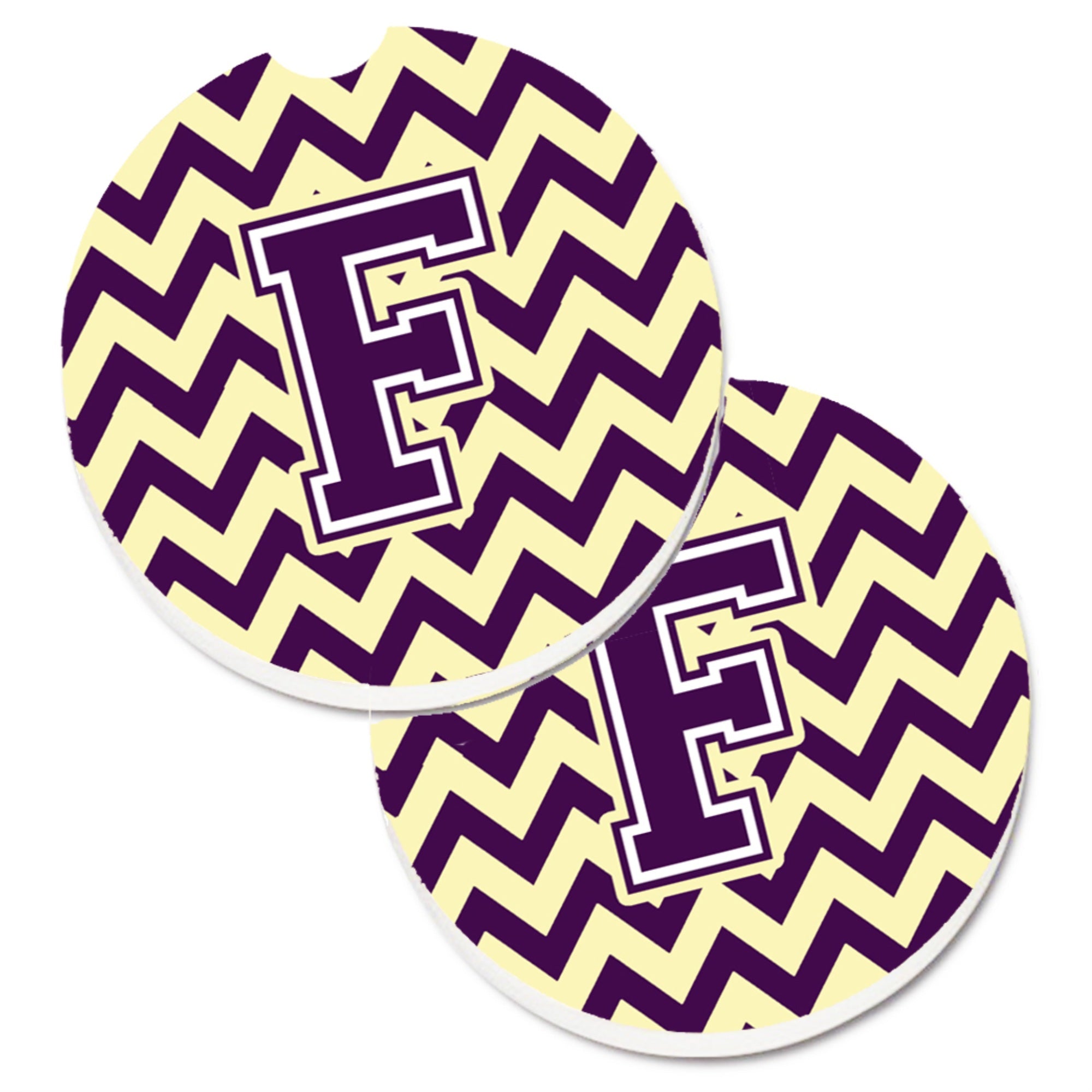Caroline'S Treasures Letter F Chevron Purple & Gold Set Of 2 Cup Holder Car Coasters Cj1058-Fcarc, 2.56, Multicolor