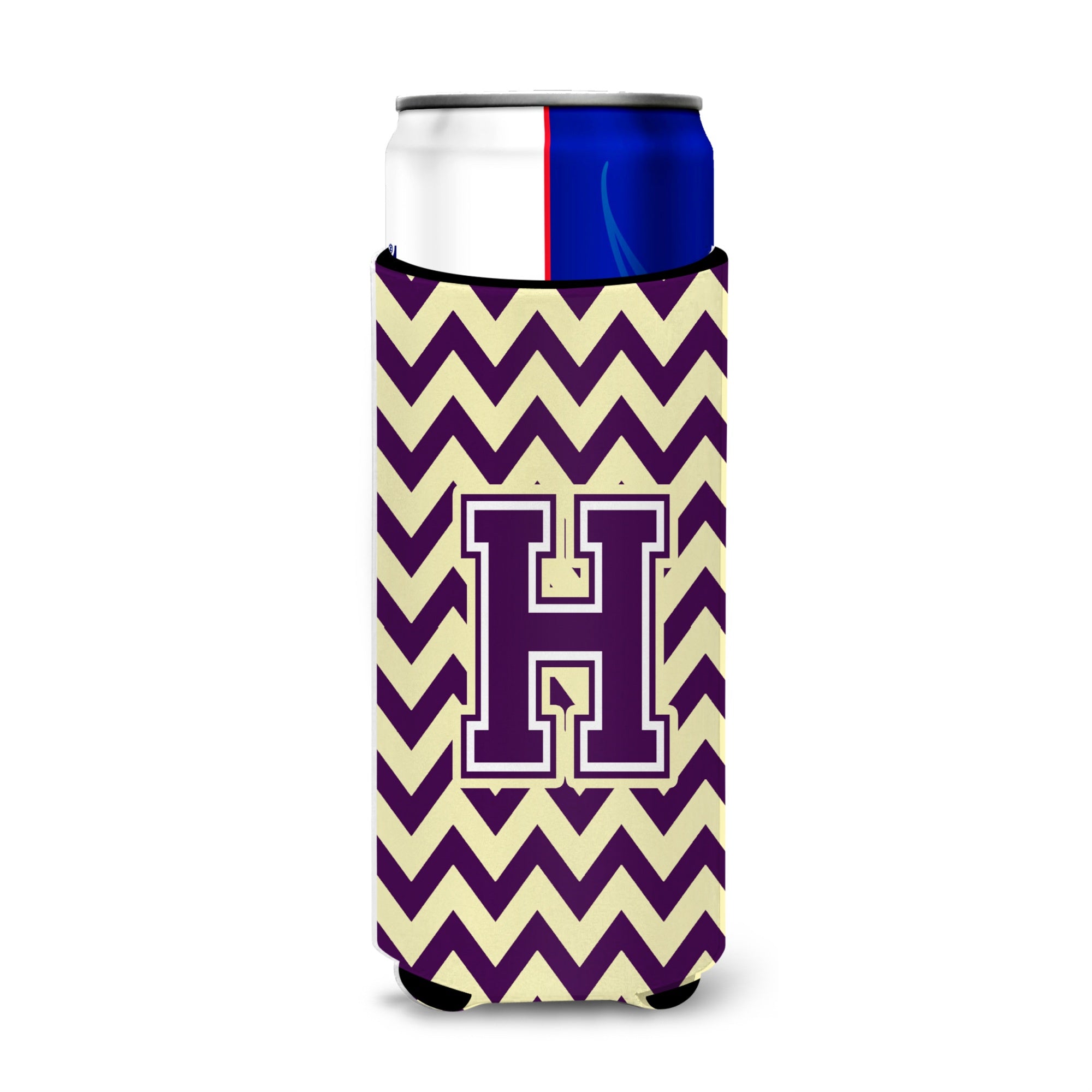 Letter H Chevron Purple And Gold Ultra Beverage Insulators For Slim Cans Cj1058-Hmuk