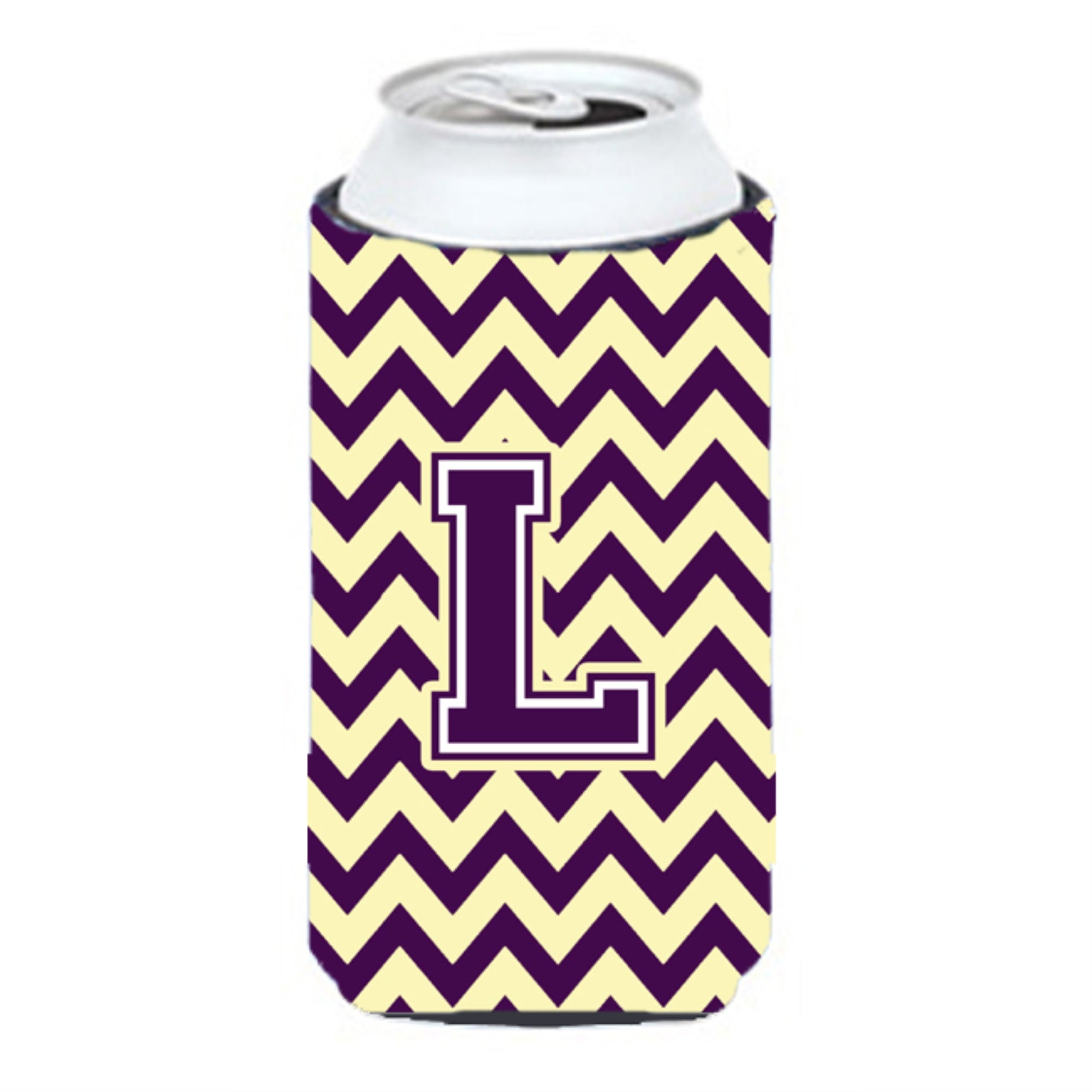 Letter L Chevron Purple And Gold Tall Boy Beverage Insulator Hugger Cj1058-Ltbc