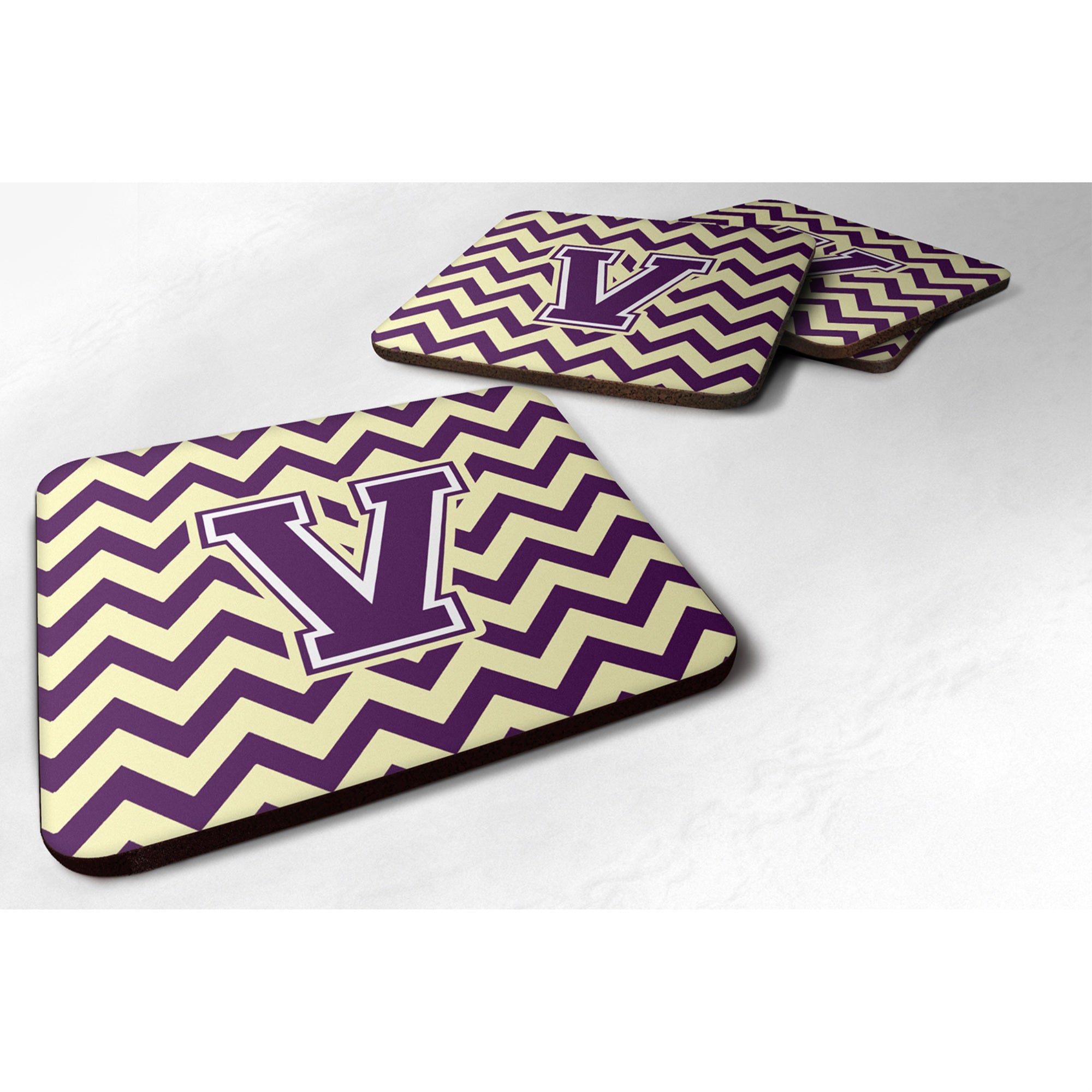 Caroline'S Treasures Cj1058-Vfc Letter V Chevron Purple And Gold Foam Coaster (Set Of 4), 3.5, Multicolor