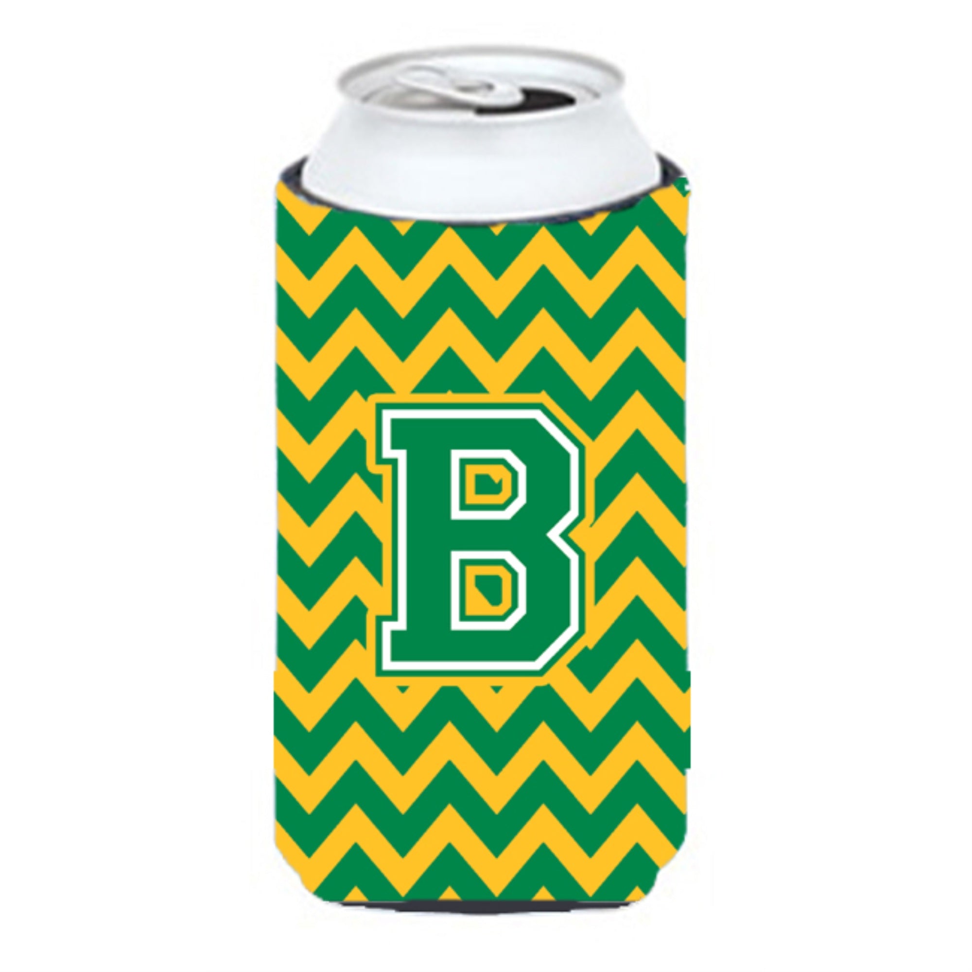 Caroline'S Treasures Cj1059-Btbc Letter B Chevron Green And Gold Tall Boy Koozie Hugger, Multicolor