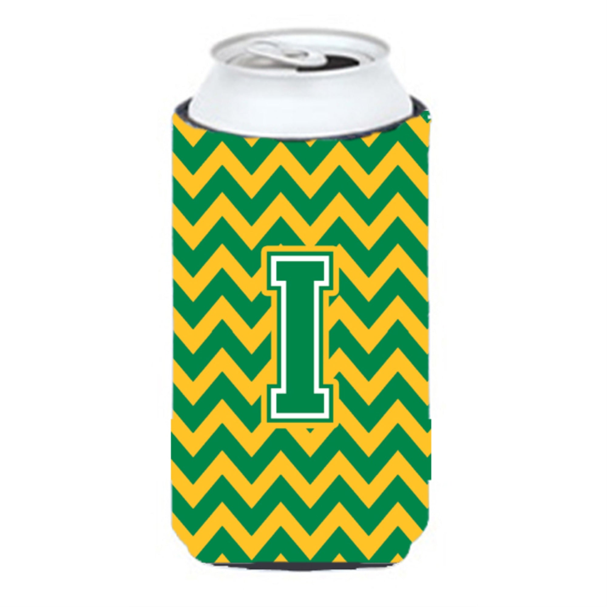 Letter I Chevron Green And Gold Tall Boy Beverage Insulator Hugger Cj1059-Itbc