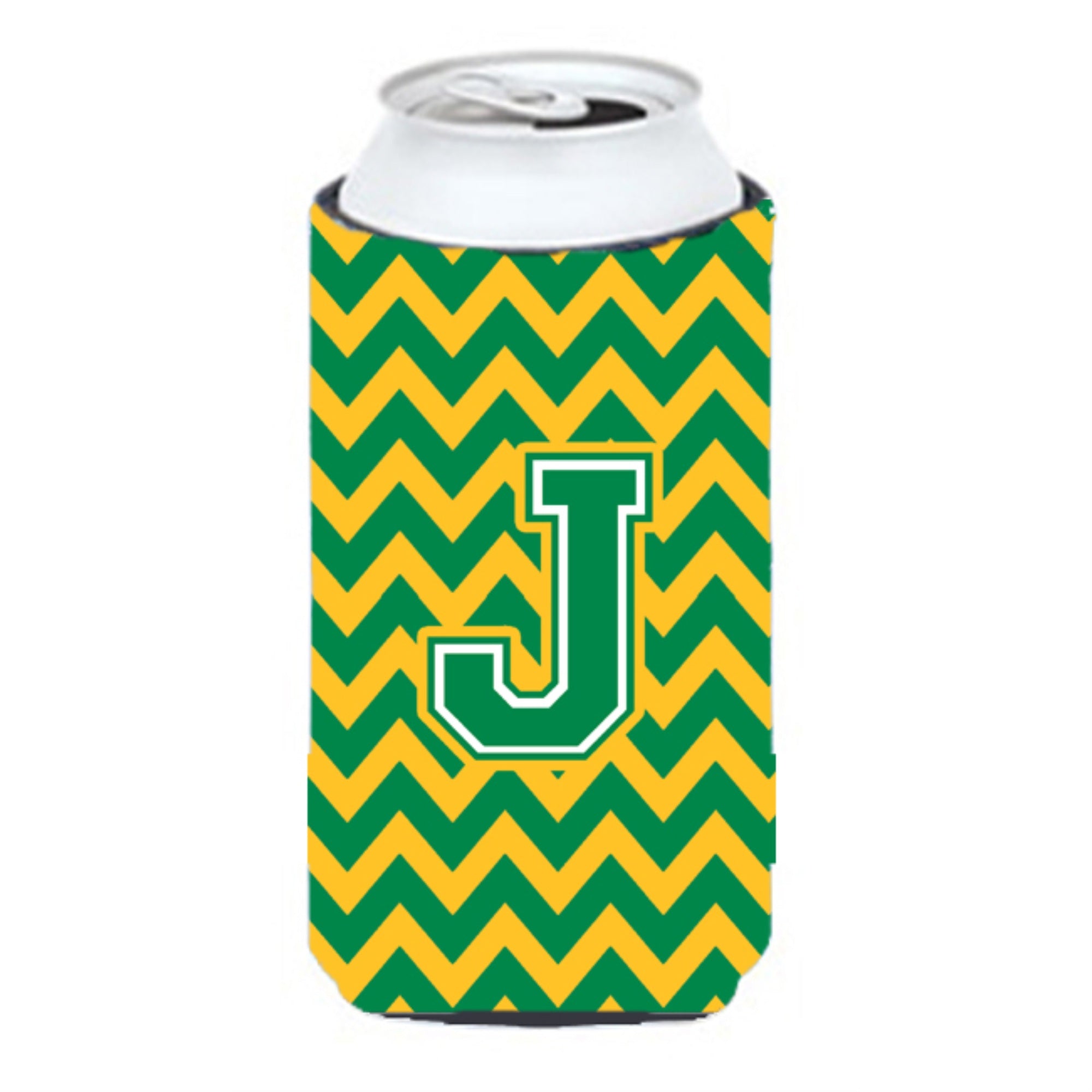 Letter J Chevron Green And Gold Tall Boy Beverage Insulator Hugger Cj1059-Jtbc