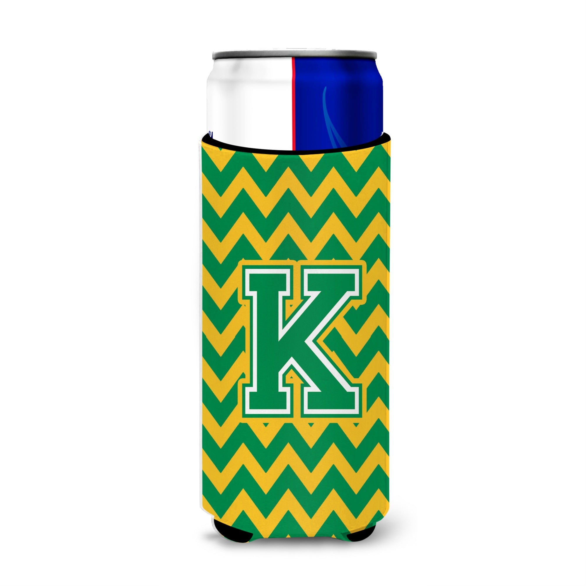 Letter K Chevron Green And Gold Ultra Beverage Insulators For Slim Cans Cj1059-Kmuk