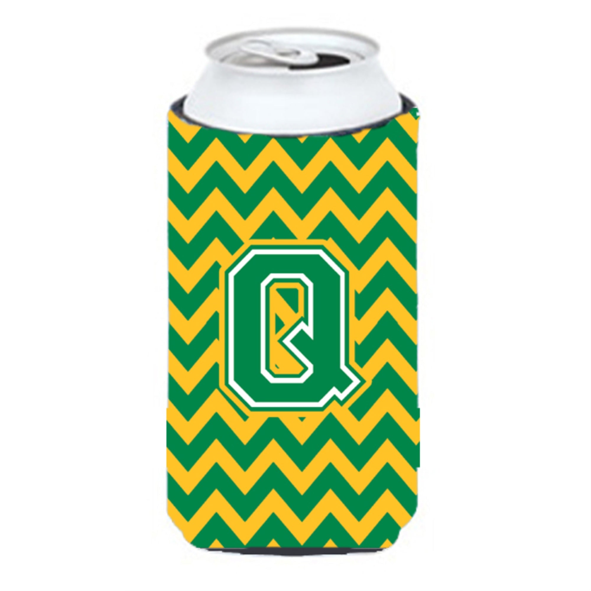 Letter Q Chevron Green And Gold Tall Boy Beverage Insulator Hugger Cj1059-Qtbc