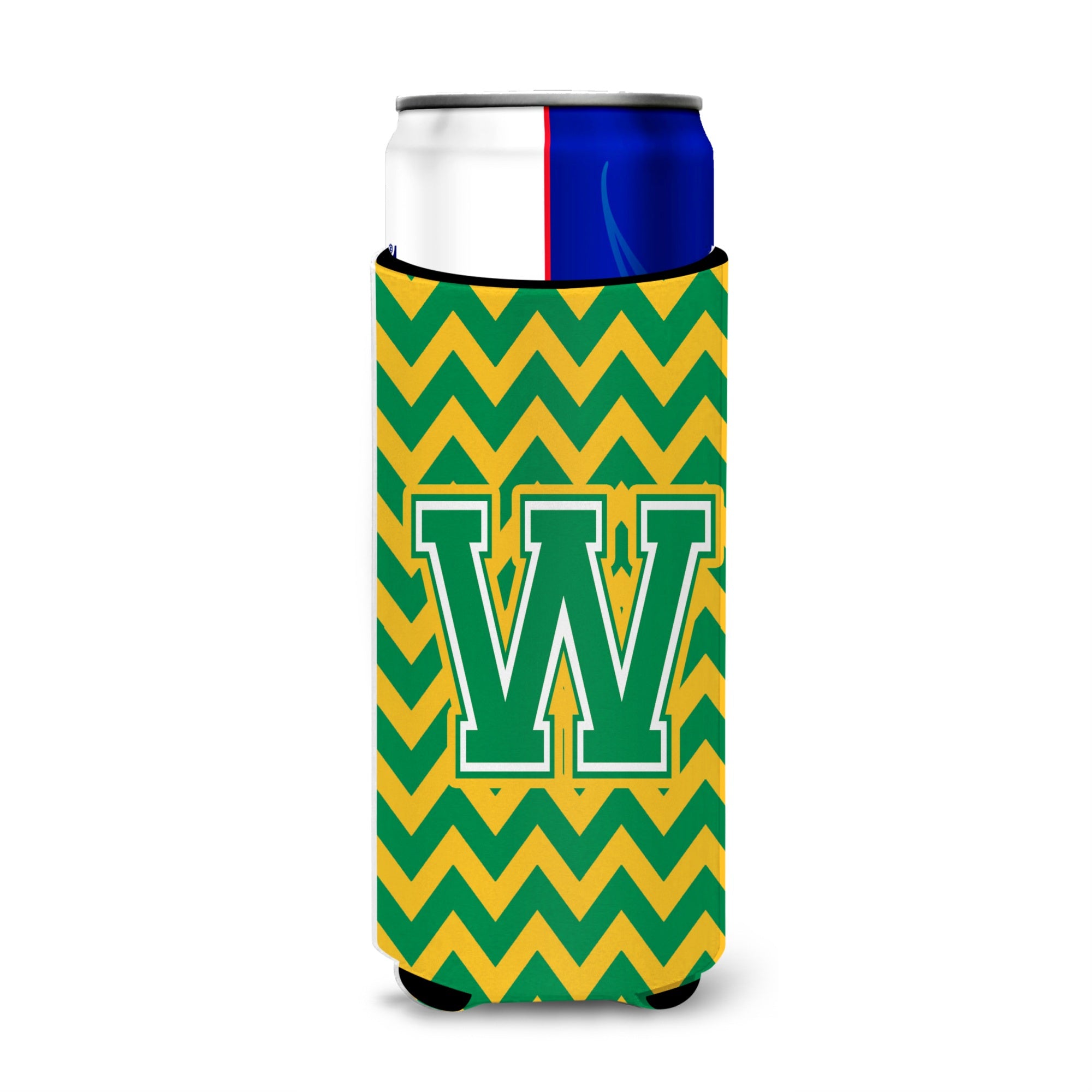 Letter W Chevron Green And Gold Ultra Beverage Insulators For Slim Cans Cj1059-Wmuk