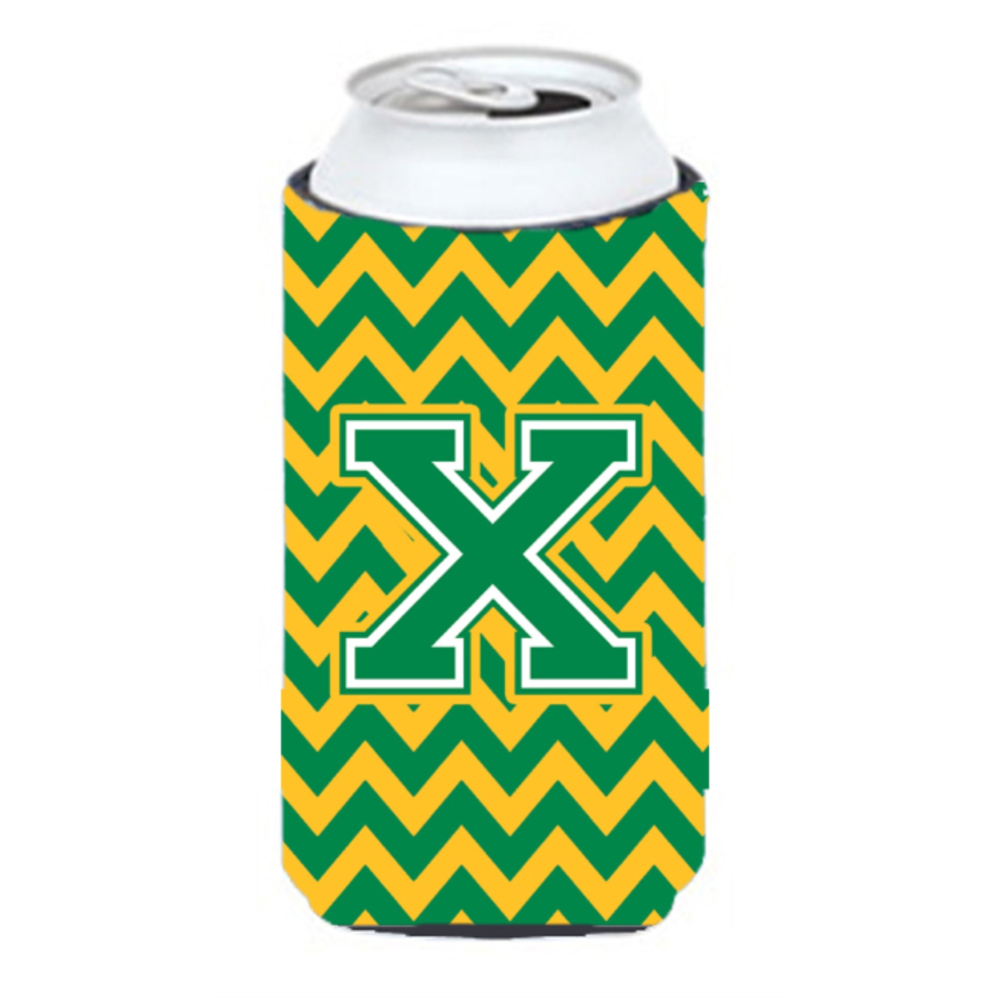 Letter X Chevron Green And Gold Tall Boy Beverage Insulator Hugger Cj1059-Xtbc