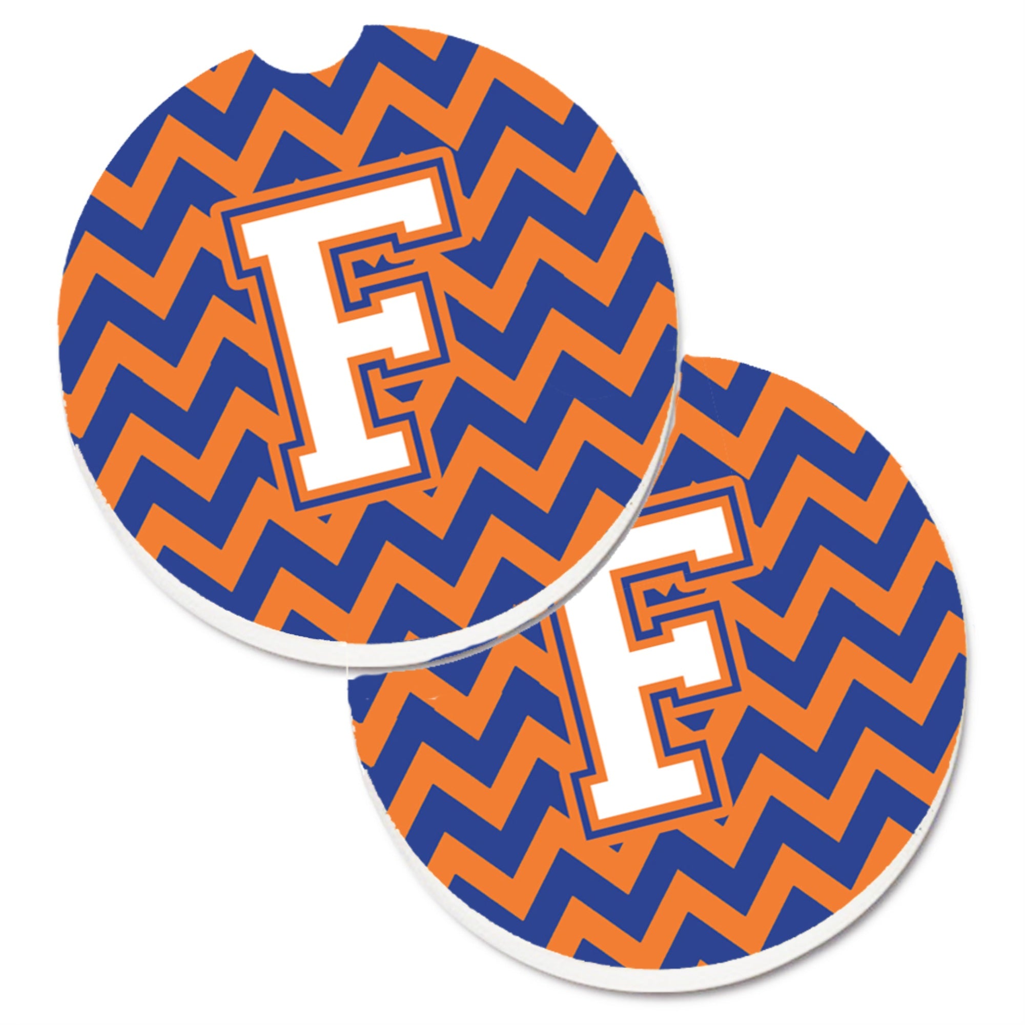 Caroline'S Treasures Letter F Chevron Blue & Orange #3 Set Of 2 Cup Holder Car Coasters Cj1060-Fcarc, 2.56, Multicolor