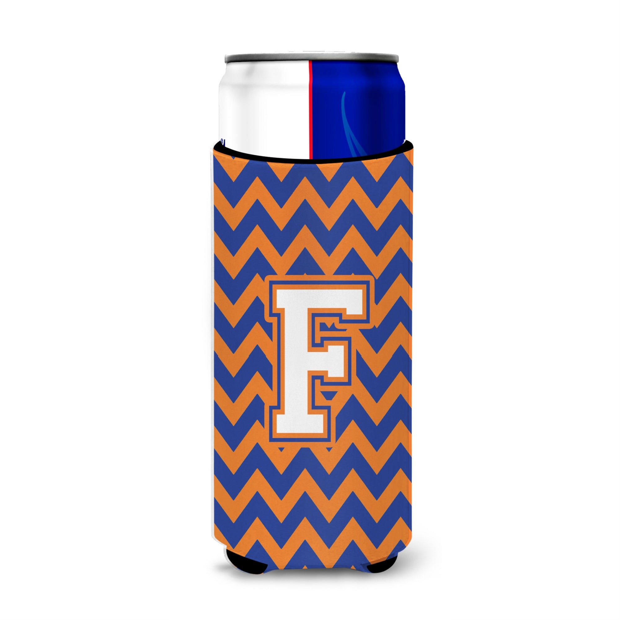 Letter F Chevron Blue And Orange Ultra Beverage Insulators For Slim Cans Cj1060-Fmuk