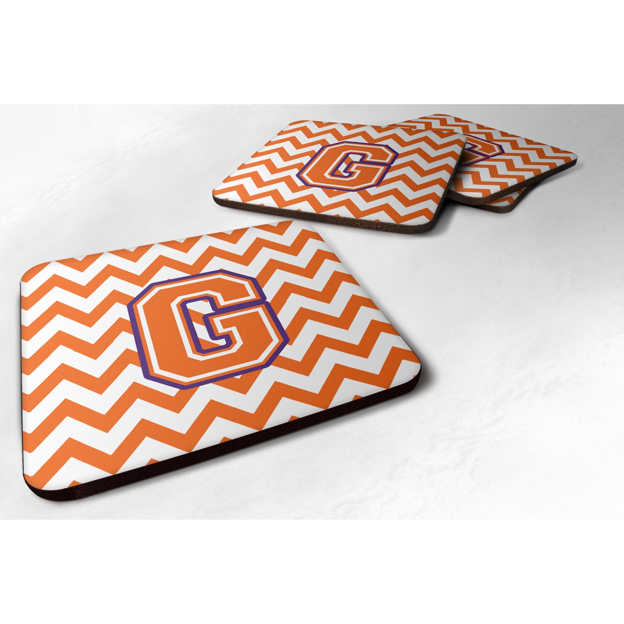 Caroline'S Treasures Cj1062-Gfc Letter G Chevron Orange And Regalia Foam Coaster (Set Of 4), 3.5, Multicolor