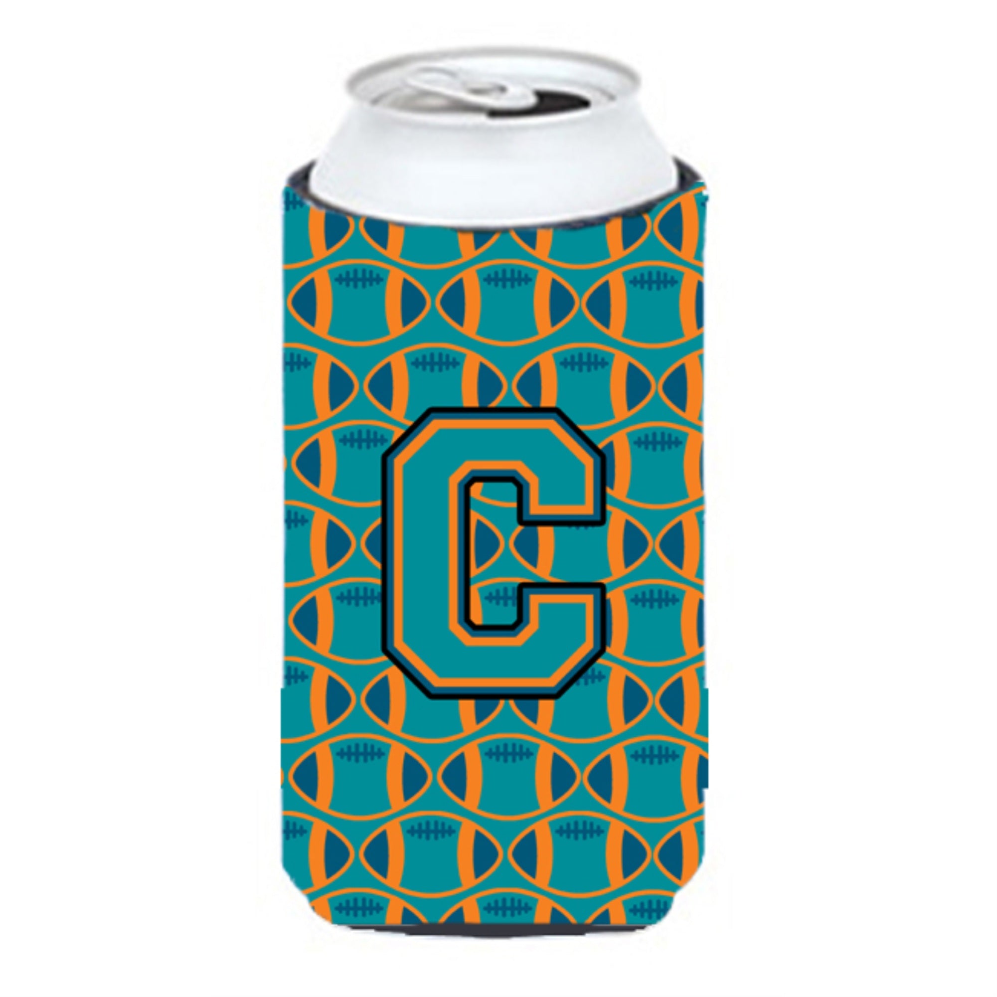 Letter C Football Aqua, Orange And Marine Blue Tall Boy Beverage Insulator Hugger Cj1063-Ctbc