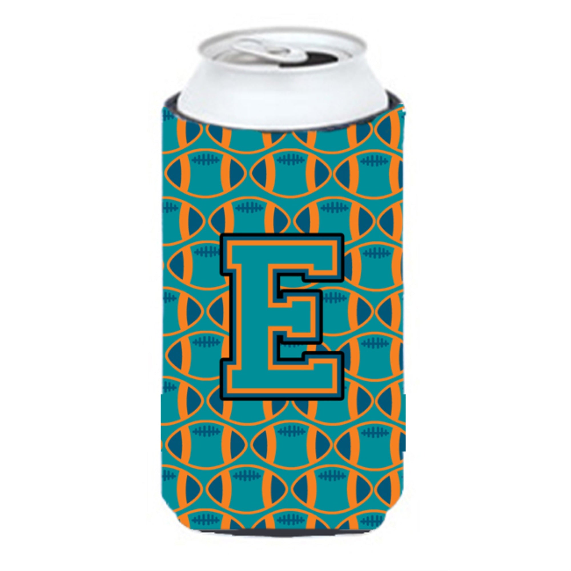 Letter E Football Aqua, Orange And Marine Blue Tall Boy Beverage Insulator Hugger Cj1063-Etbc