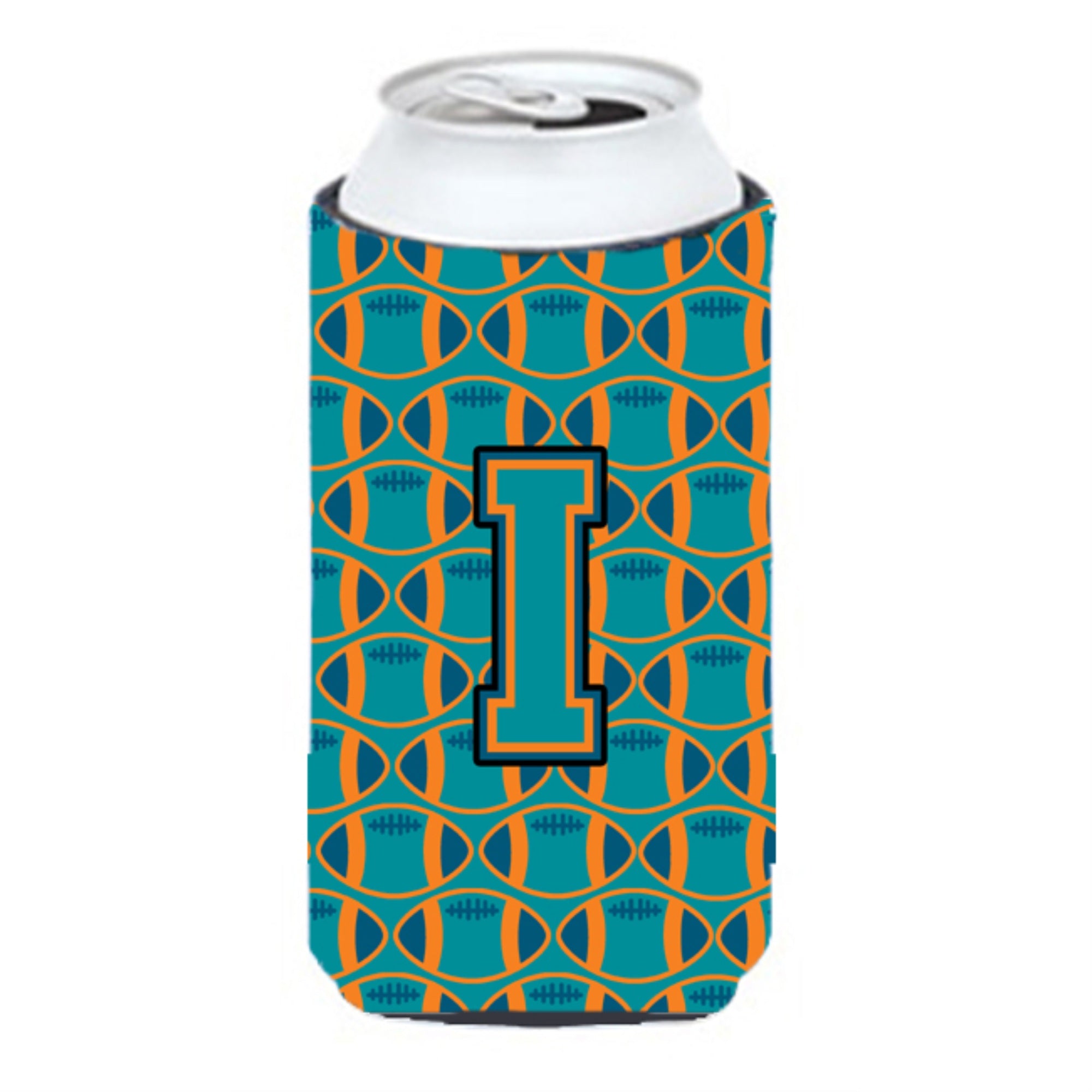 Letter I Football Aqua, Orange And Marine Blue Tall Boy Beverage Insulator Hugger Cj1063-Itbc