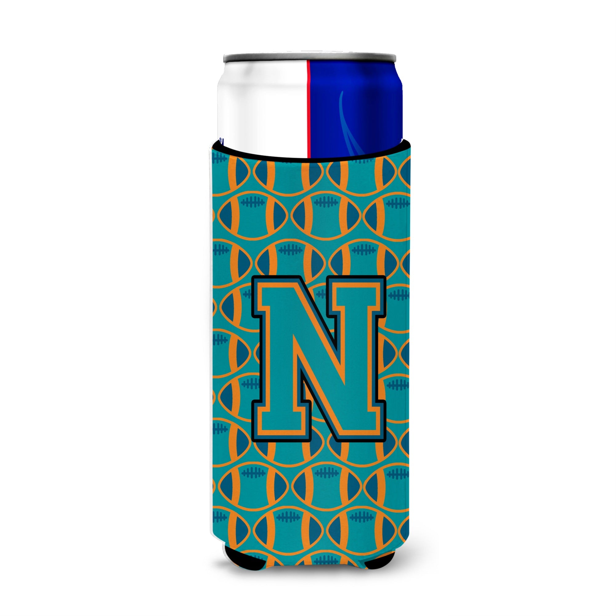 Letter N Football Aqua, Orange And Marine Blue Ultra Beverage Insulators For Slim Cans Cj1063-Nmuk