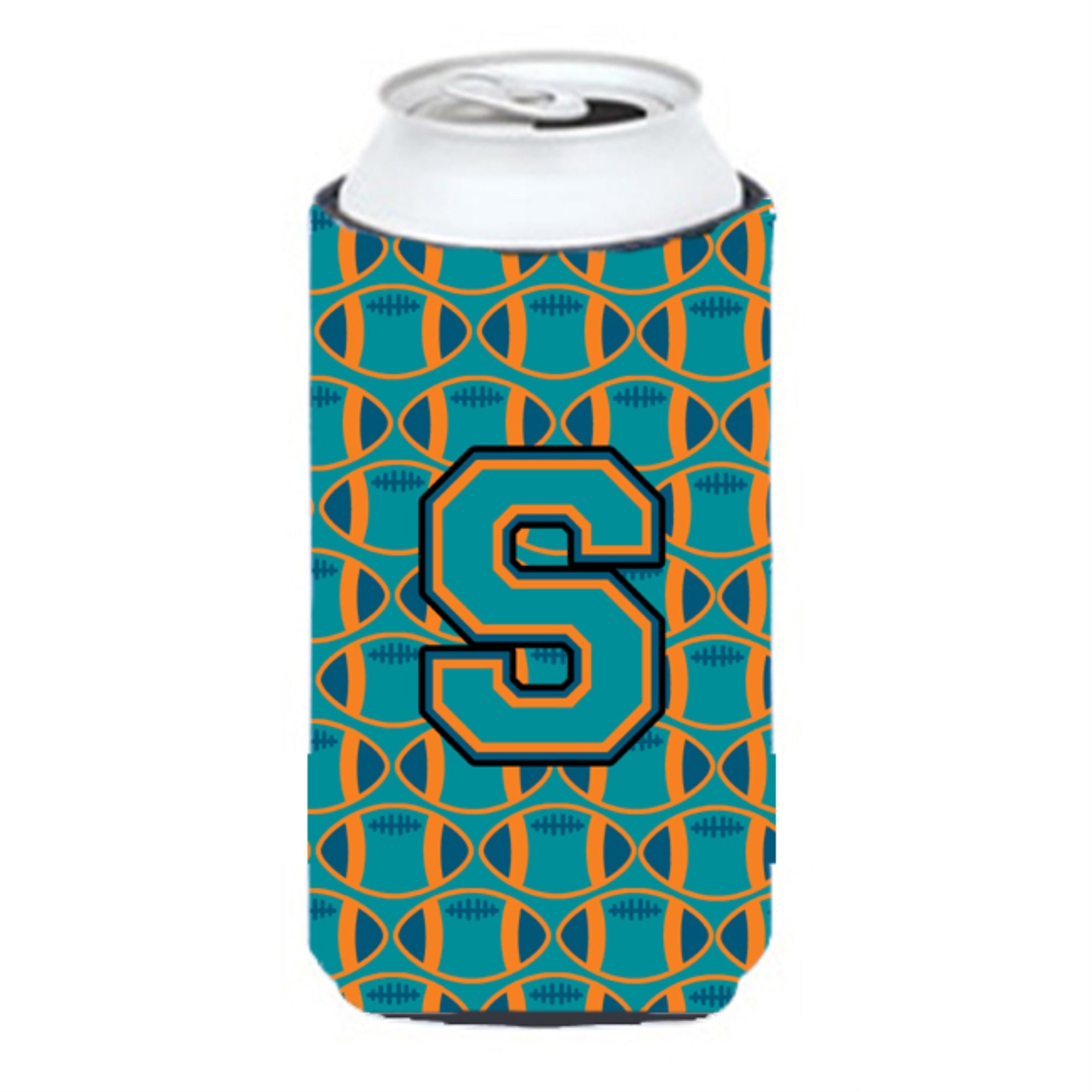 Letter S Football Aqua, Orange And Marine Blue Tall Boy Beverage Insulator Hugger Cj1063-Stbc