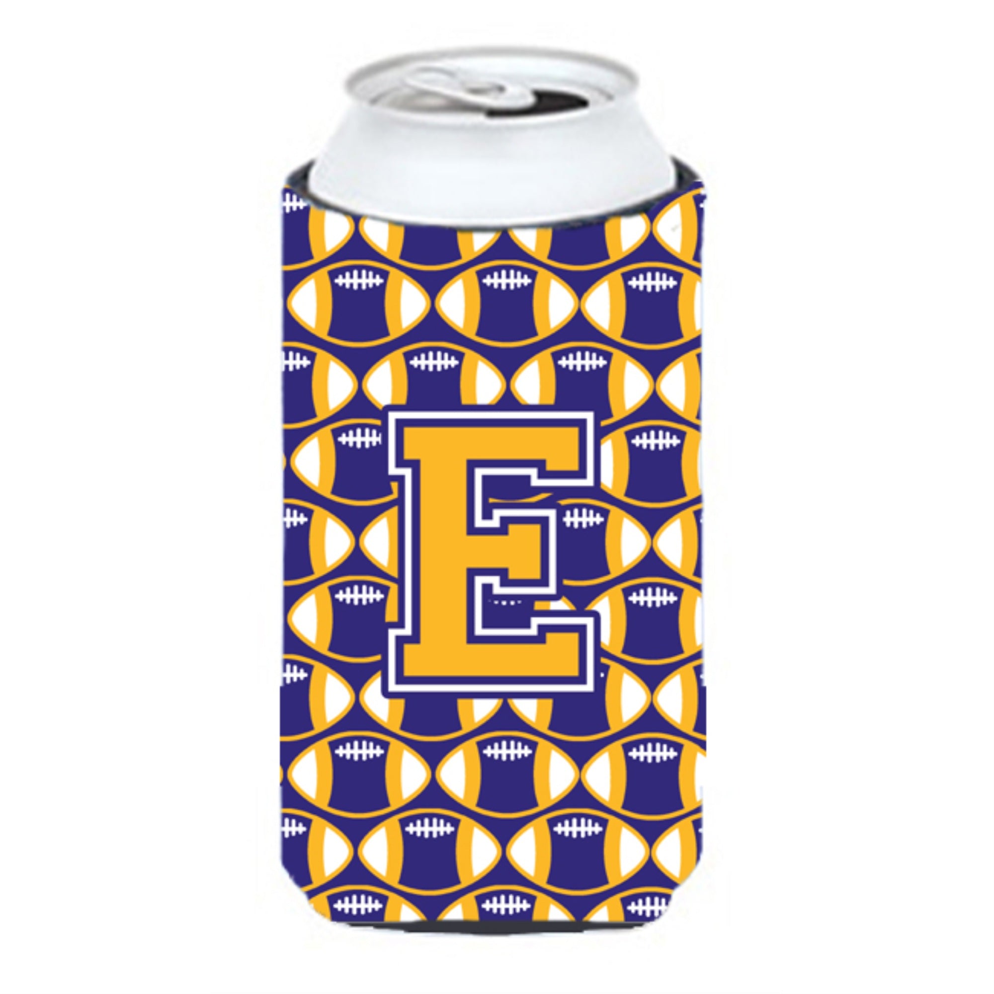 Letter E Football Purple And Gold Tall Boy Beverage Insulator Hugger Cj1064-Etbc