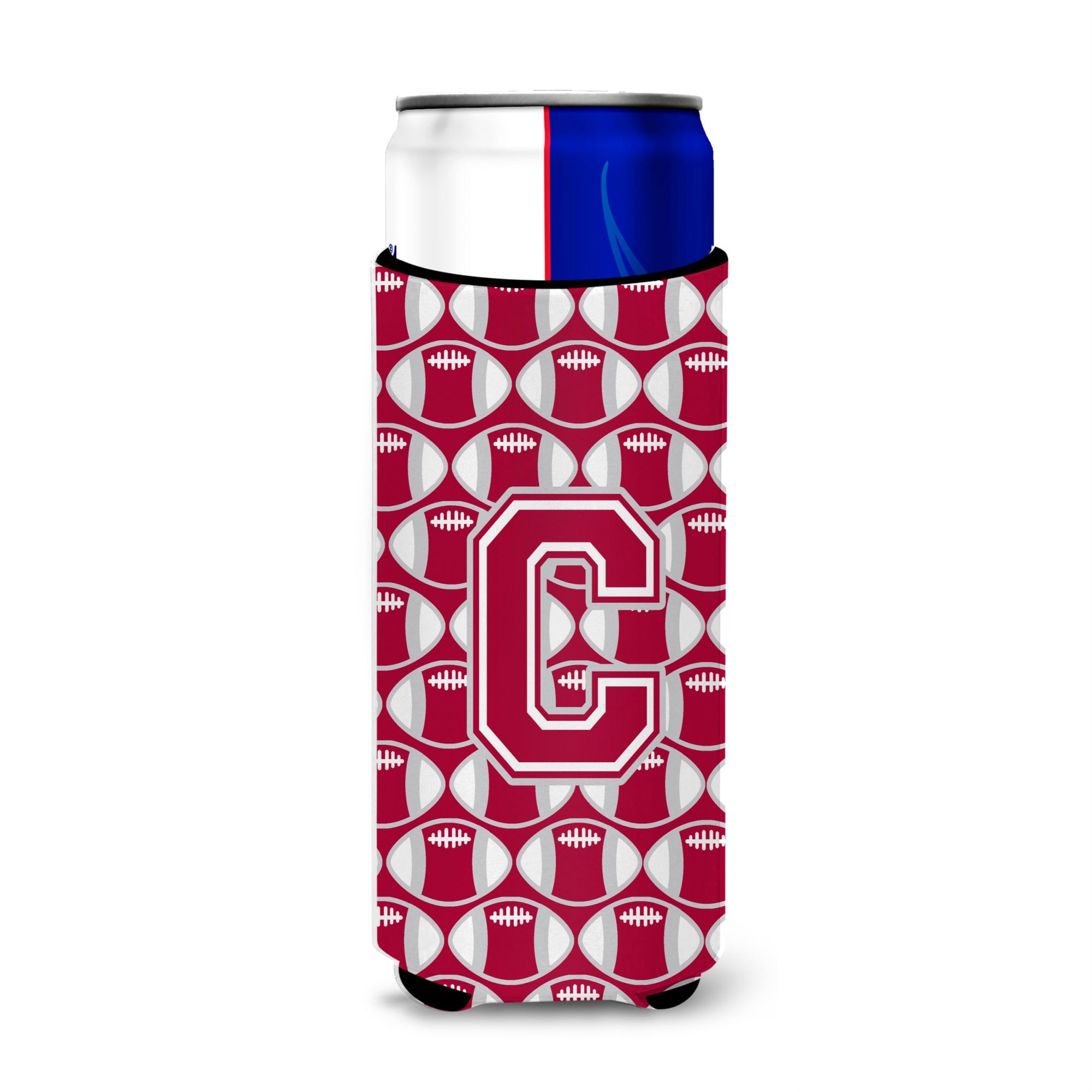 Letter C Football Crimson, Grey And White Ultra Beverage Insulators For Slim Cans Cj1065-Cmuk