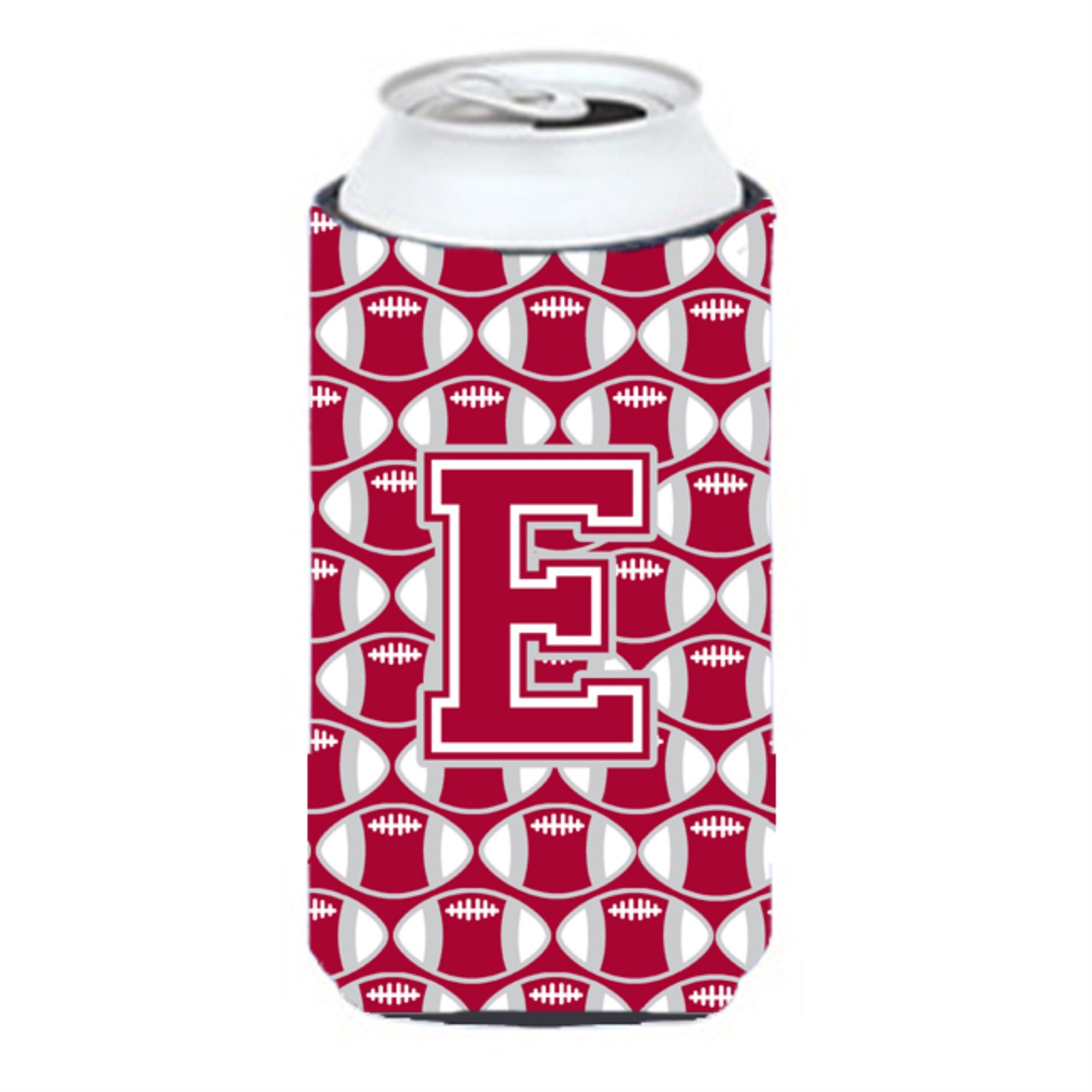 Letter E Football Crimson, Grey And White Tall Boy Beverage Insulator Hugger Cj1065-Etbc
