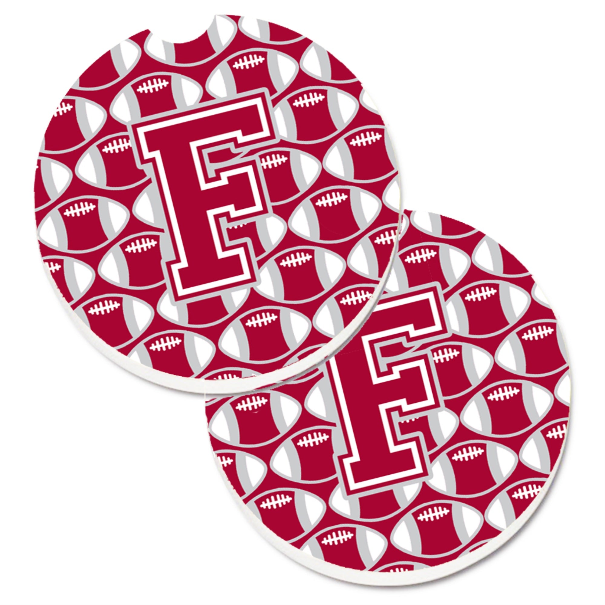Caroline'S Treasures Letter F Football Crimson, Grey & White Set Of 2 Cup Holder Car Coasters Cj1065-Fcarc, 2.56, Multicolor