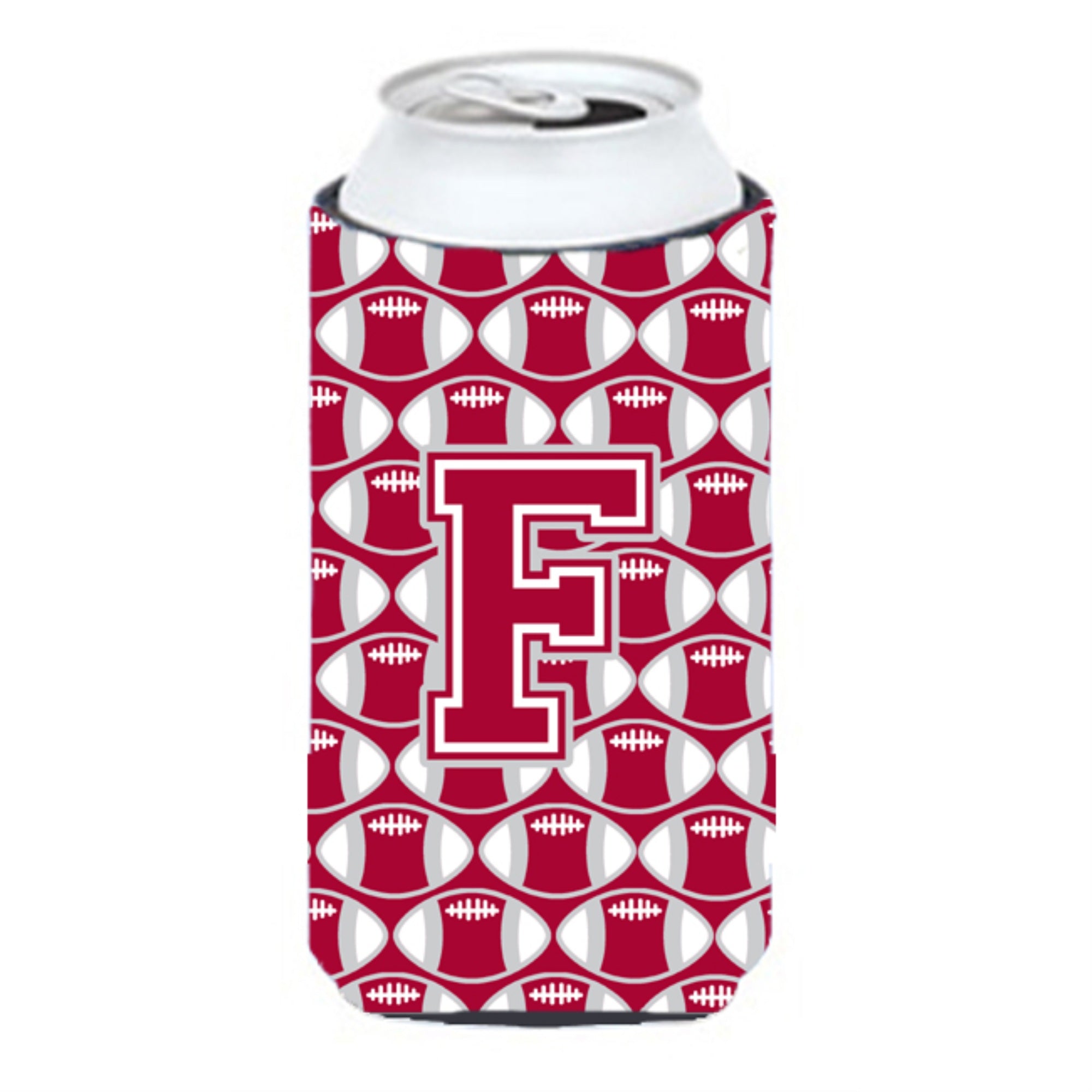Letter F Football Crimson, Grey And White Tall Boy Beverage Insulator Hugger Cj1065-Ftbc