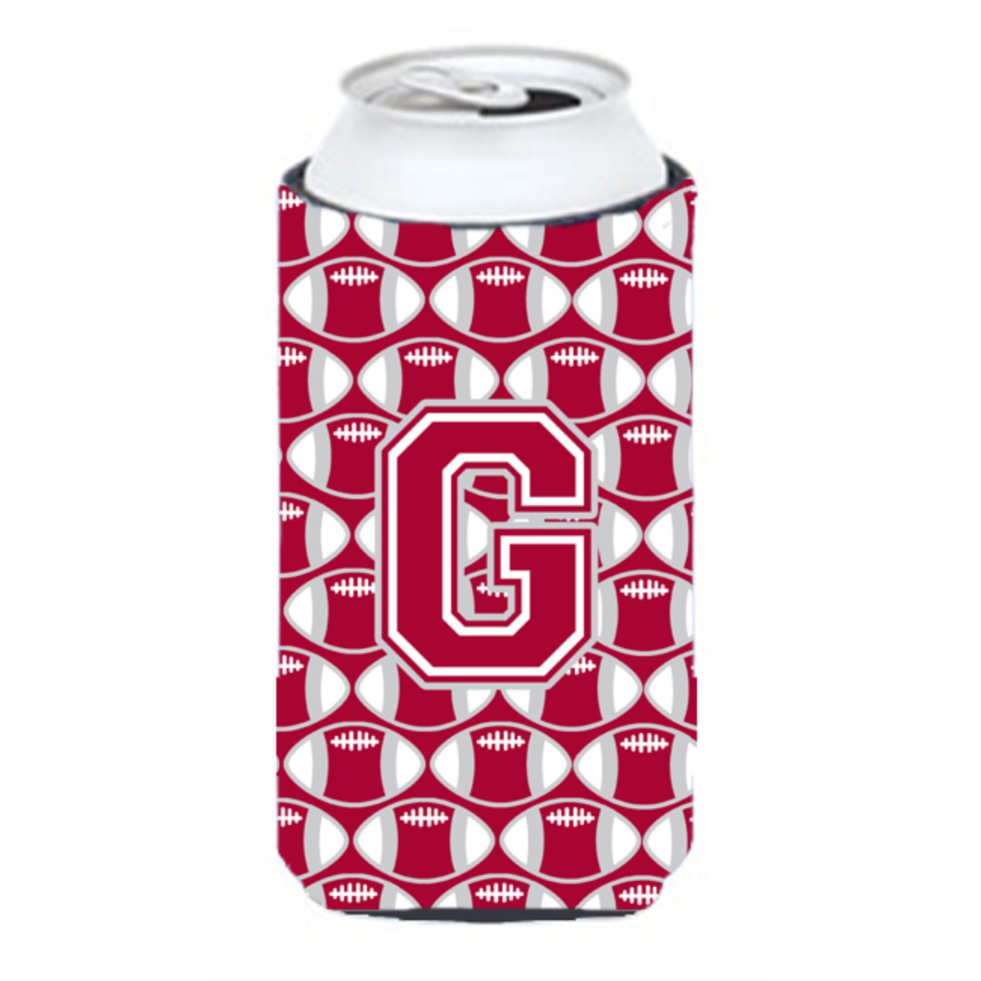Letter G Football Crimson, Grey And White Tall Boy Beverage Insulator Hugger Cj1065-Gtbc