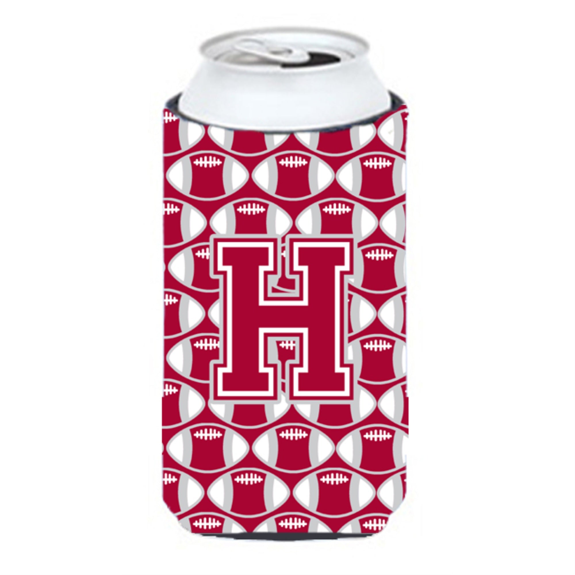 Letter H Football Crimson, Grey And White Tall Boy Beverage Insulator Hugger Cj1065-Htbc