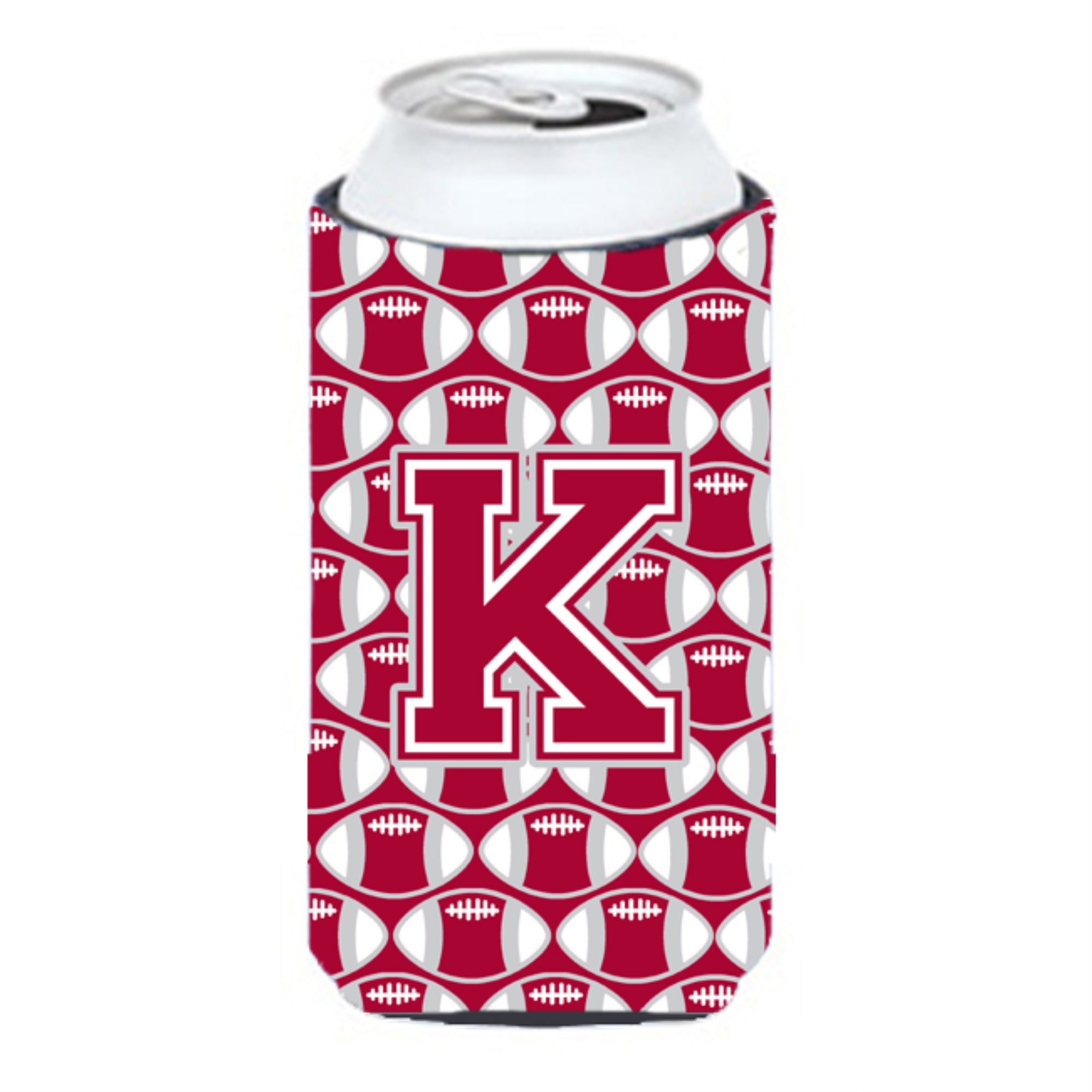 Letter K Football Crimson, Grey And White Tall Boy Beverage Insulator Hugger Cj1065-Ktbc