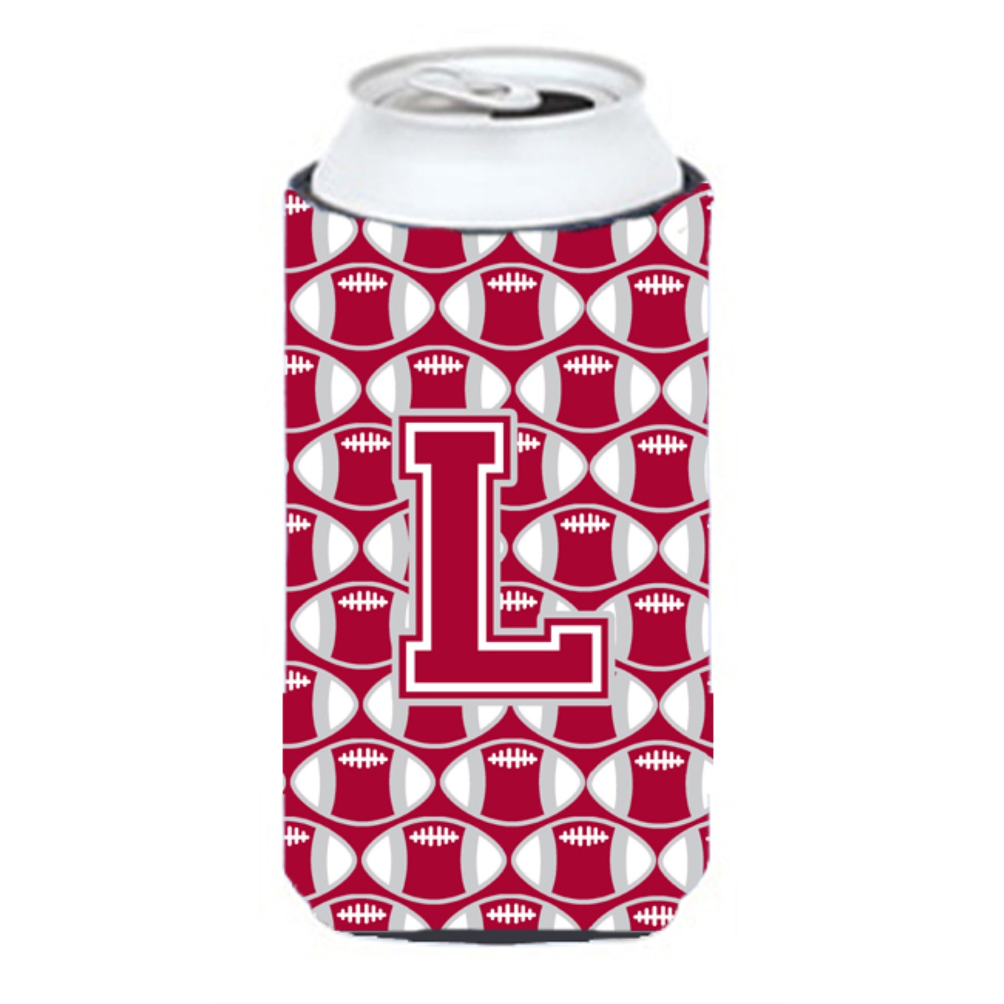 Letter L Football Crimson, Grey And White Tall Boy Beverage Insulator Hugger Cj1065-Ltbc