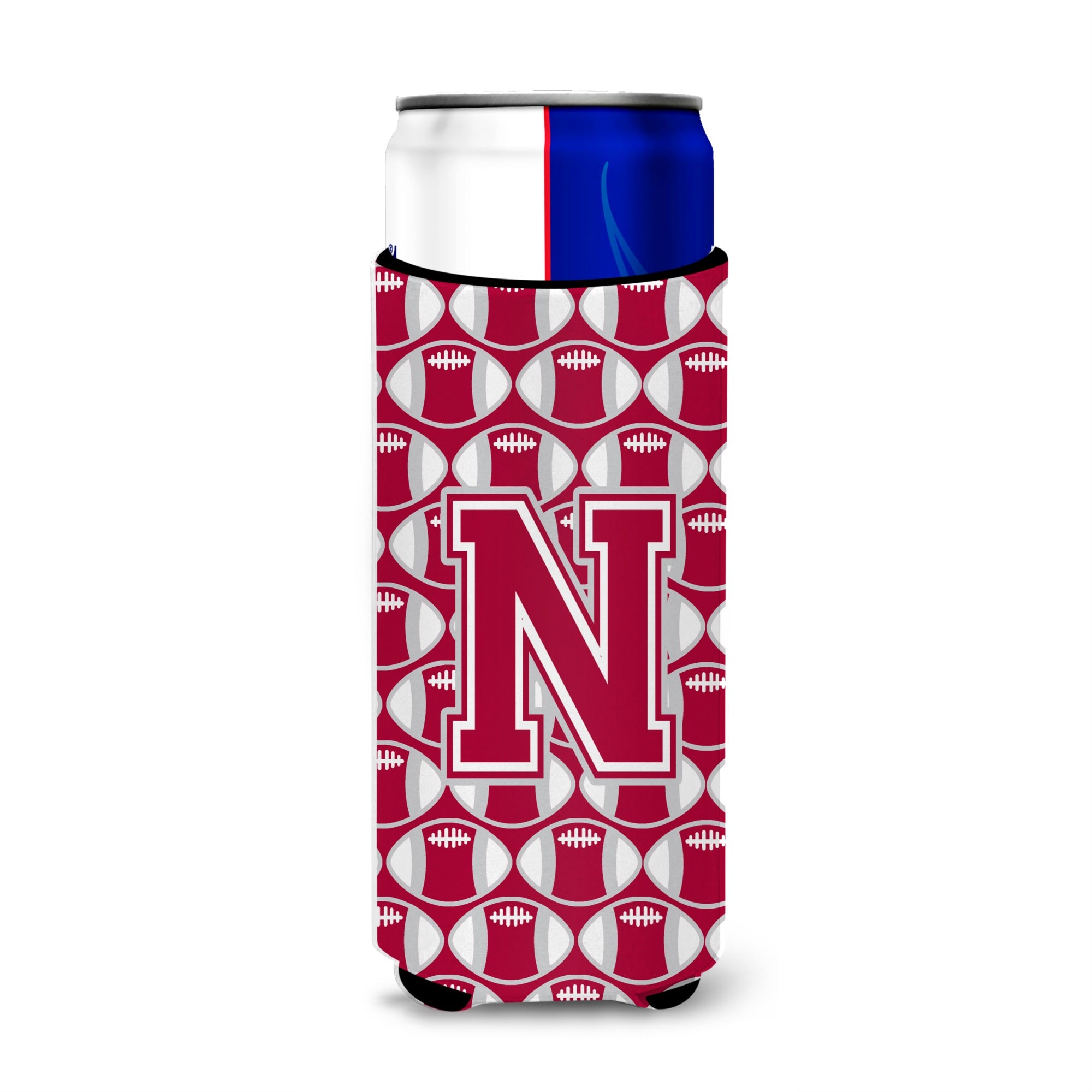 Letter N Football Crimson, Grey And White Ultra Beverage Insulators For Slim Cans Cj1065-Nmuk