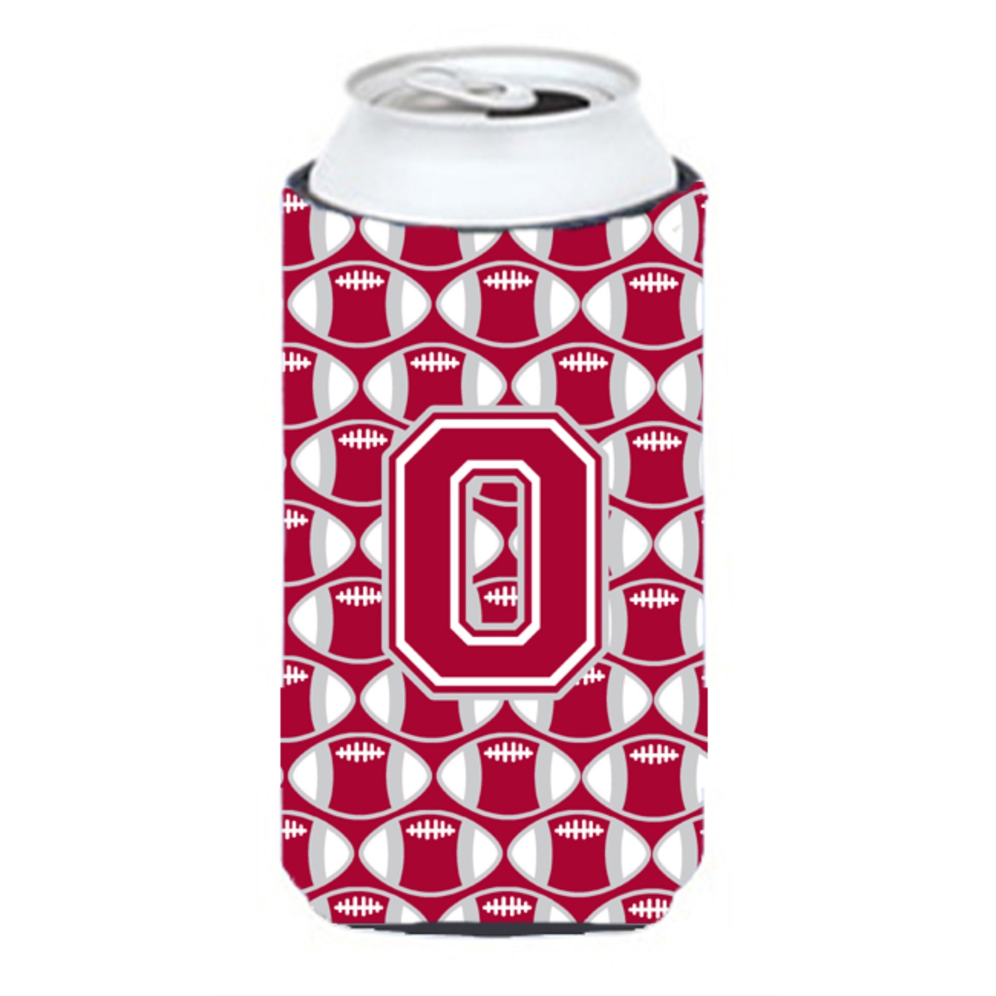 Letter O Football Crimson, Grey And White Tall Boy Beverage Insulator Hugger Cj1065-Otbc
