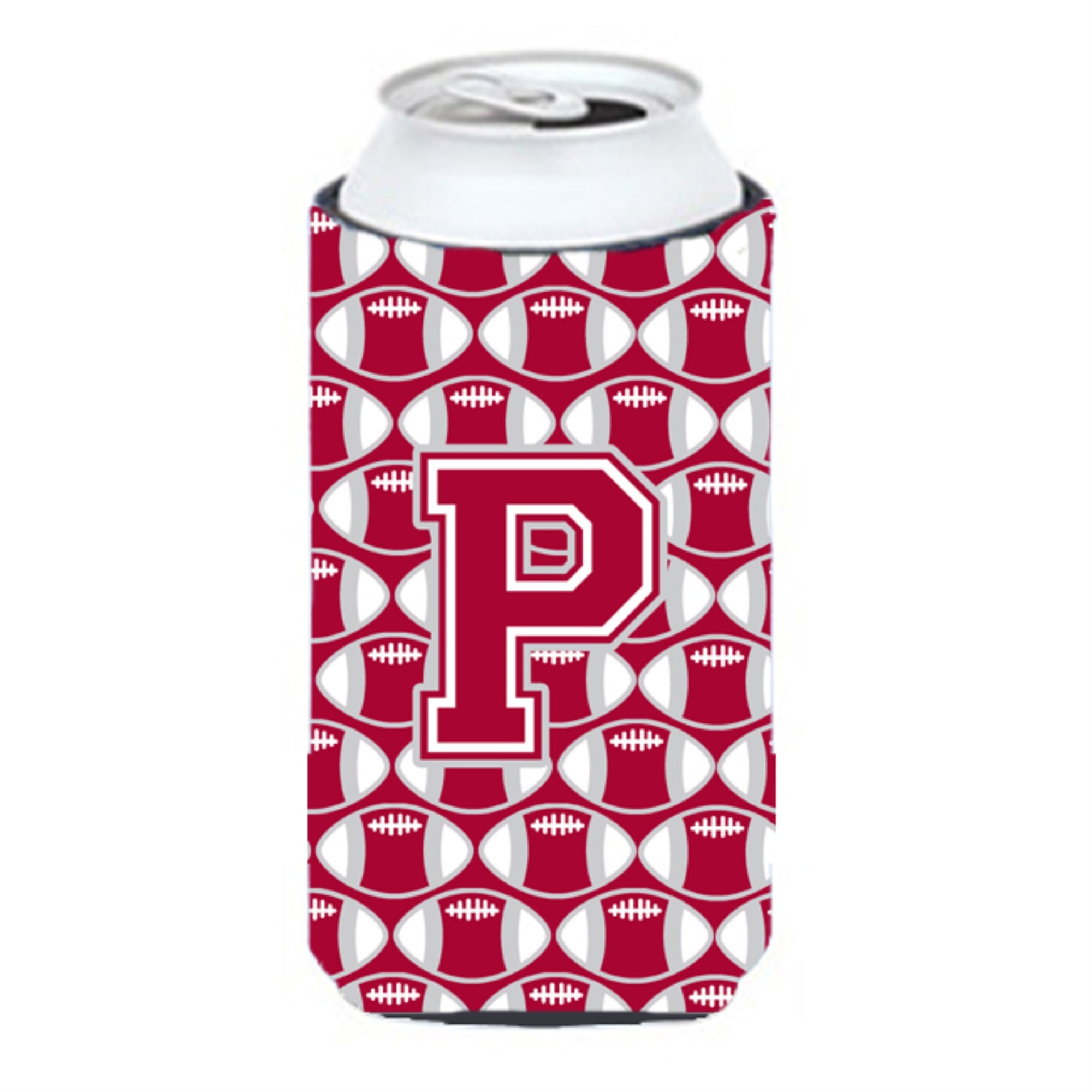 Letter P Football Crimson, Grey And White Tall Boy Beverage Insulator Hugger Cj1065-Ptbc