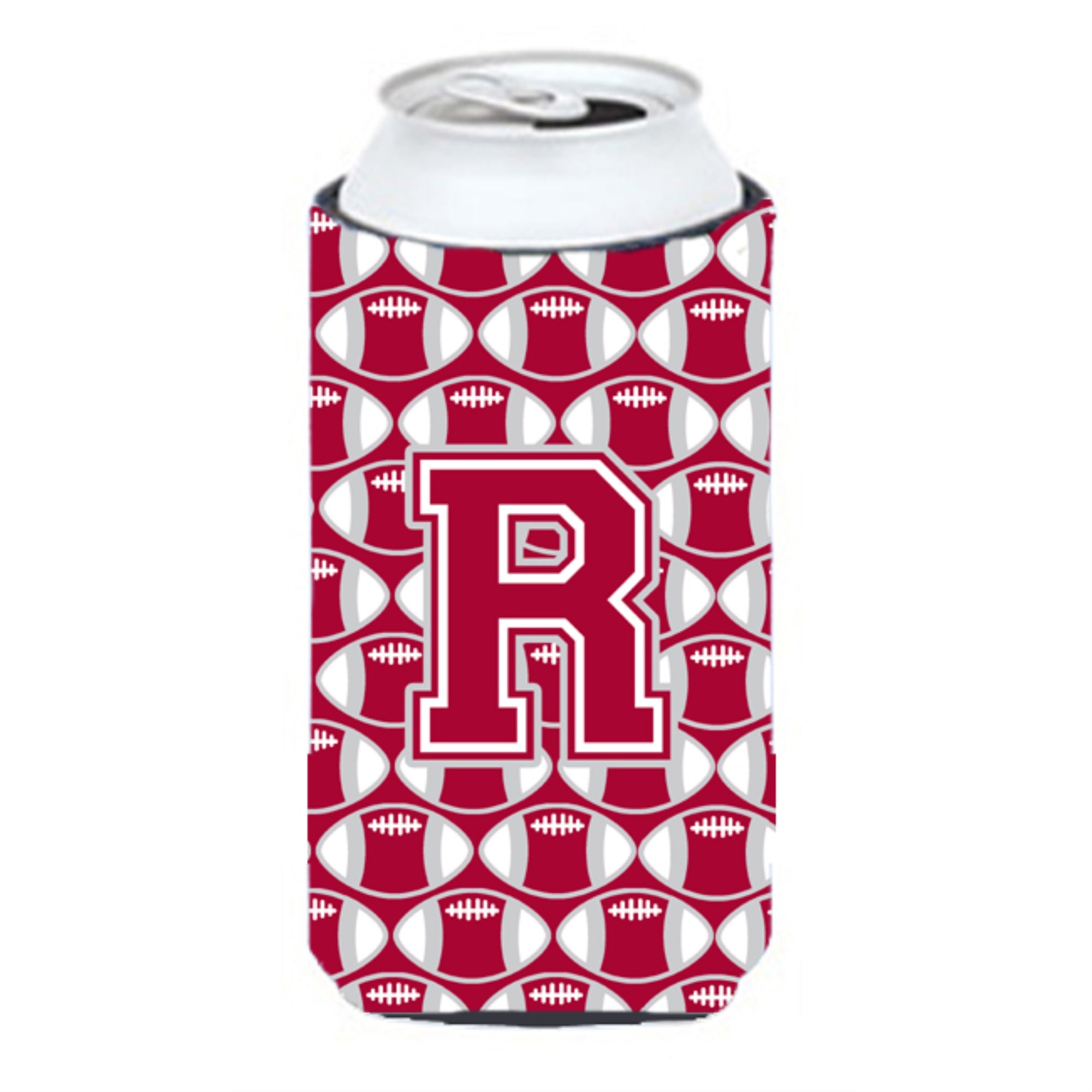 Letter R Football Crimson, Grey And White Tall Boy Beverage Insulator Hugger Cj1065-Rtbc